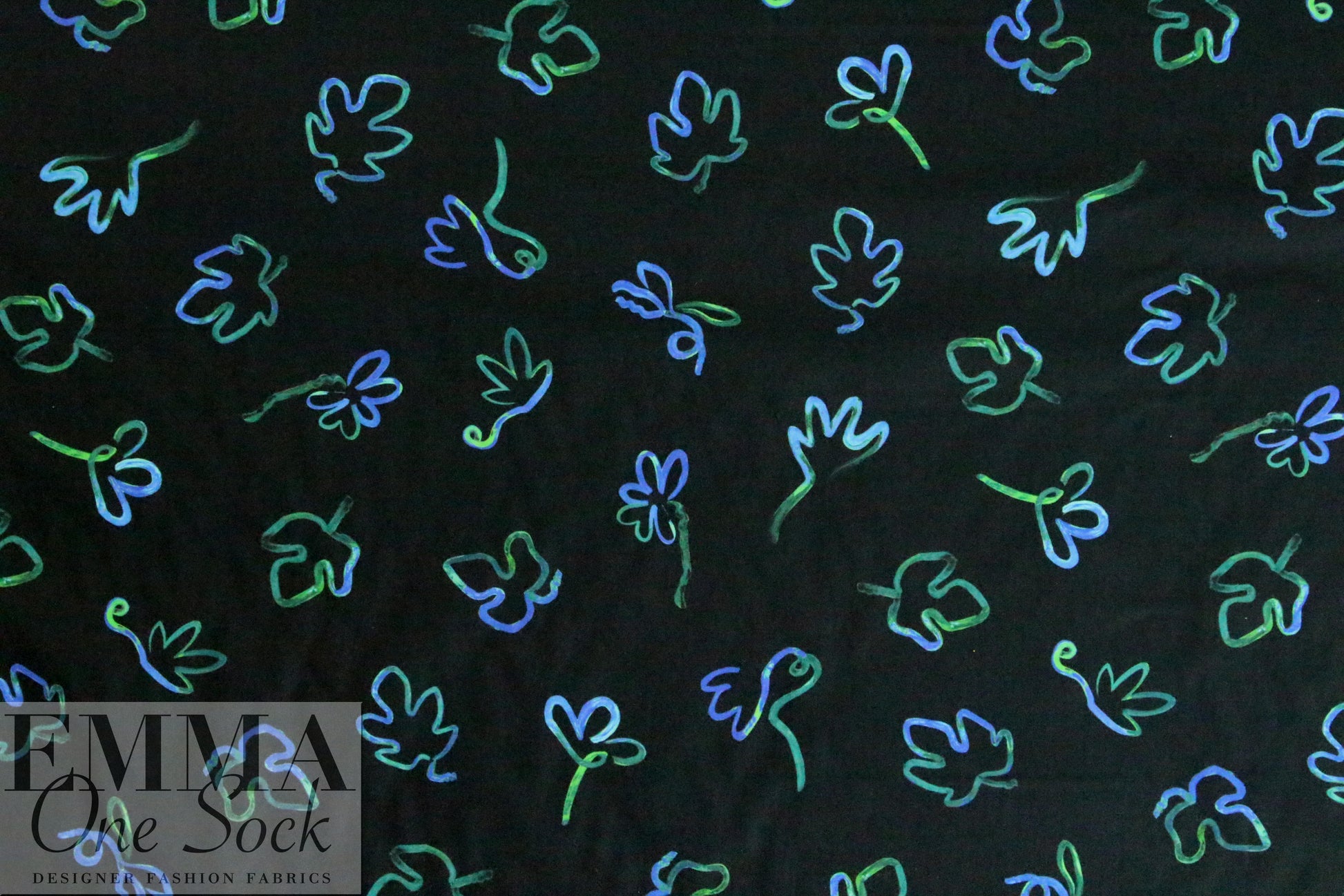 Pau1 Smith leafy squiggles on black cotton shirting