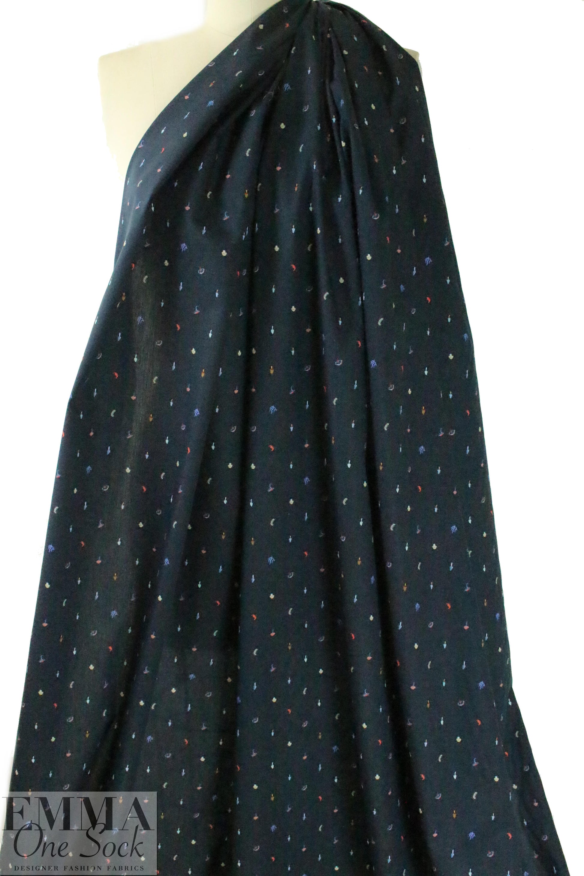 Pau1 Smith tiny creatures on midnight cotton shirting