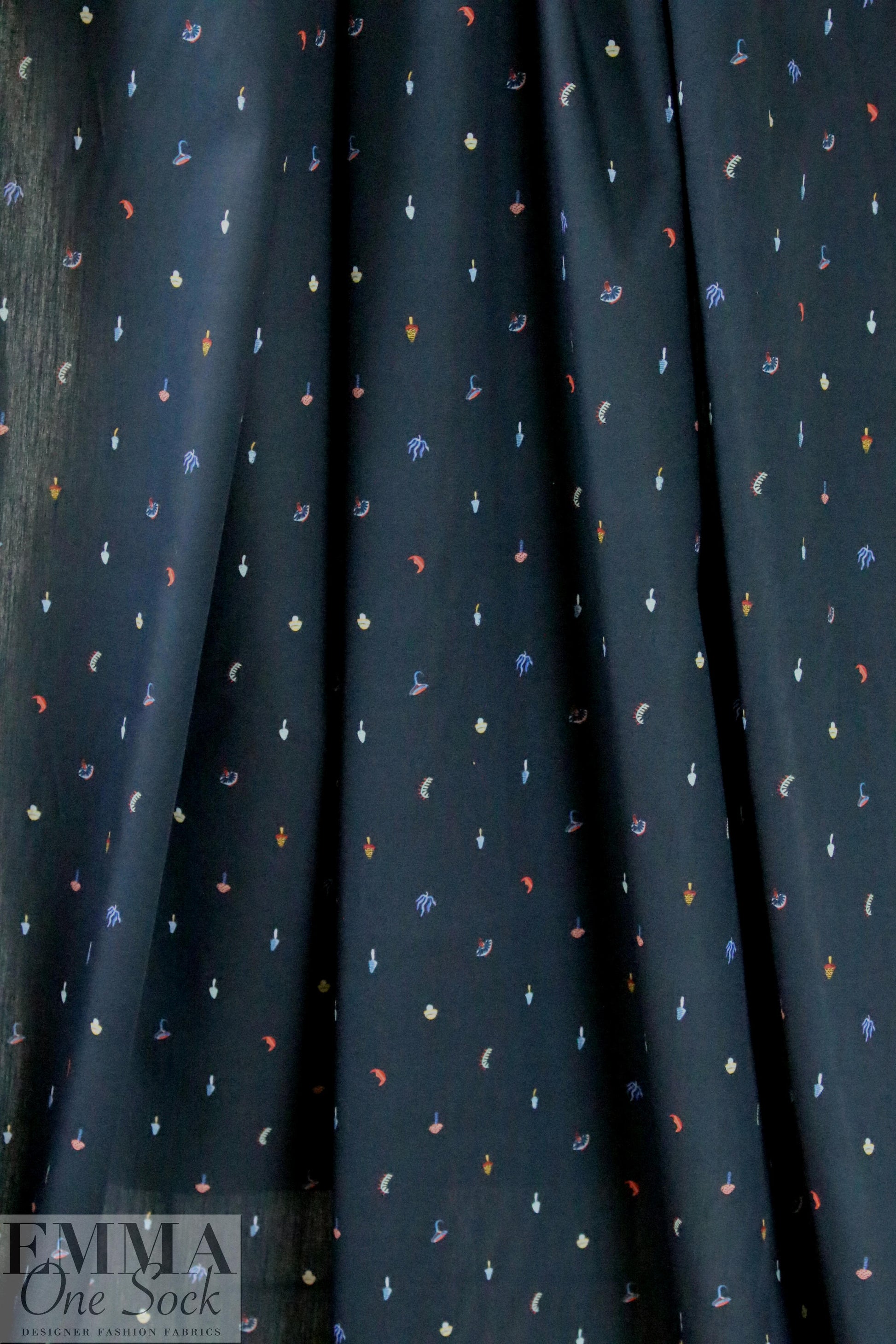 Pau1 Smith tiny creatures on midnight cotton shirting