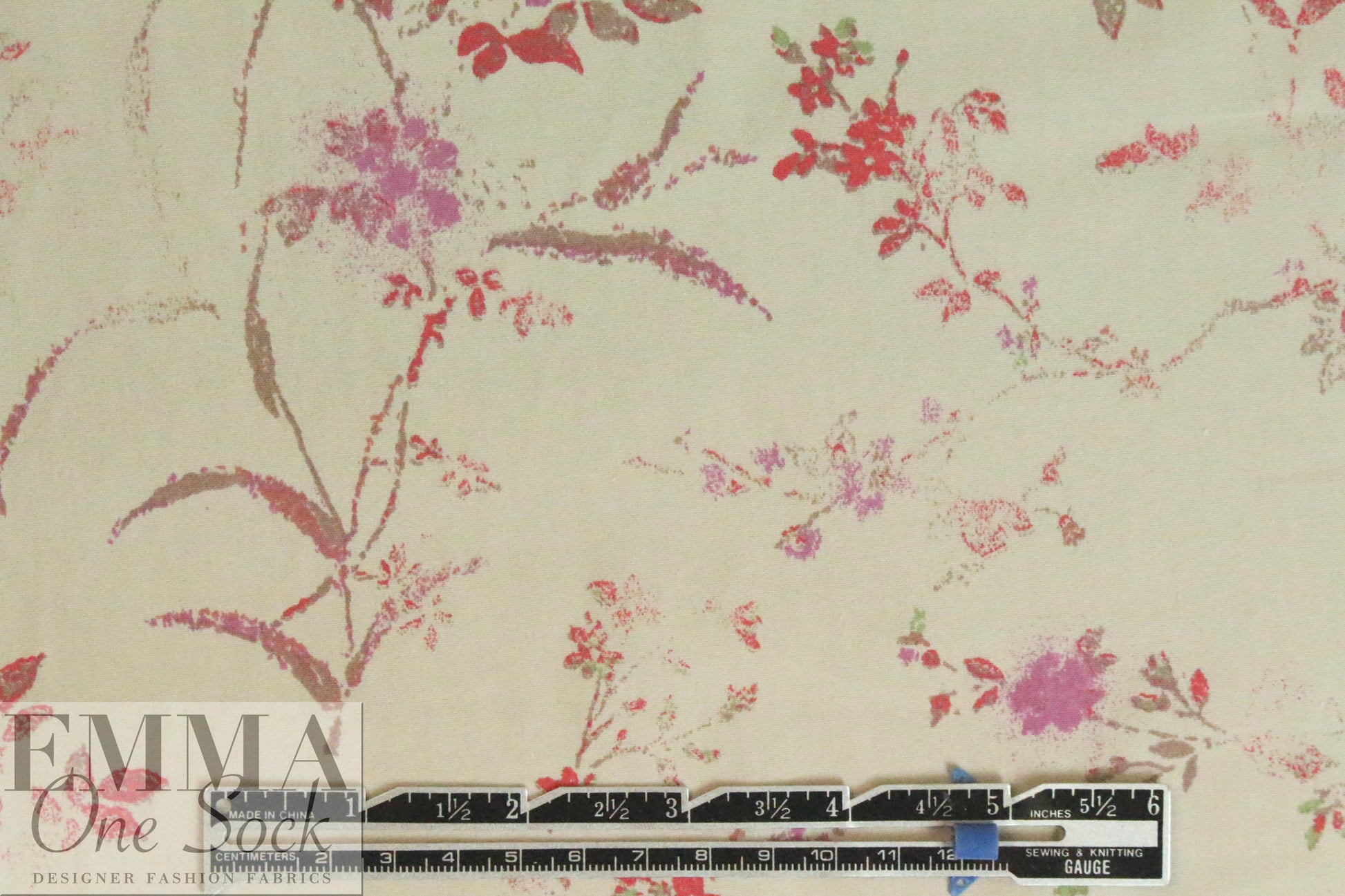 French cotton shirting - khaki wildflowers