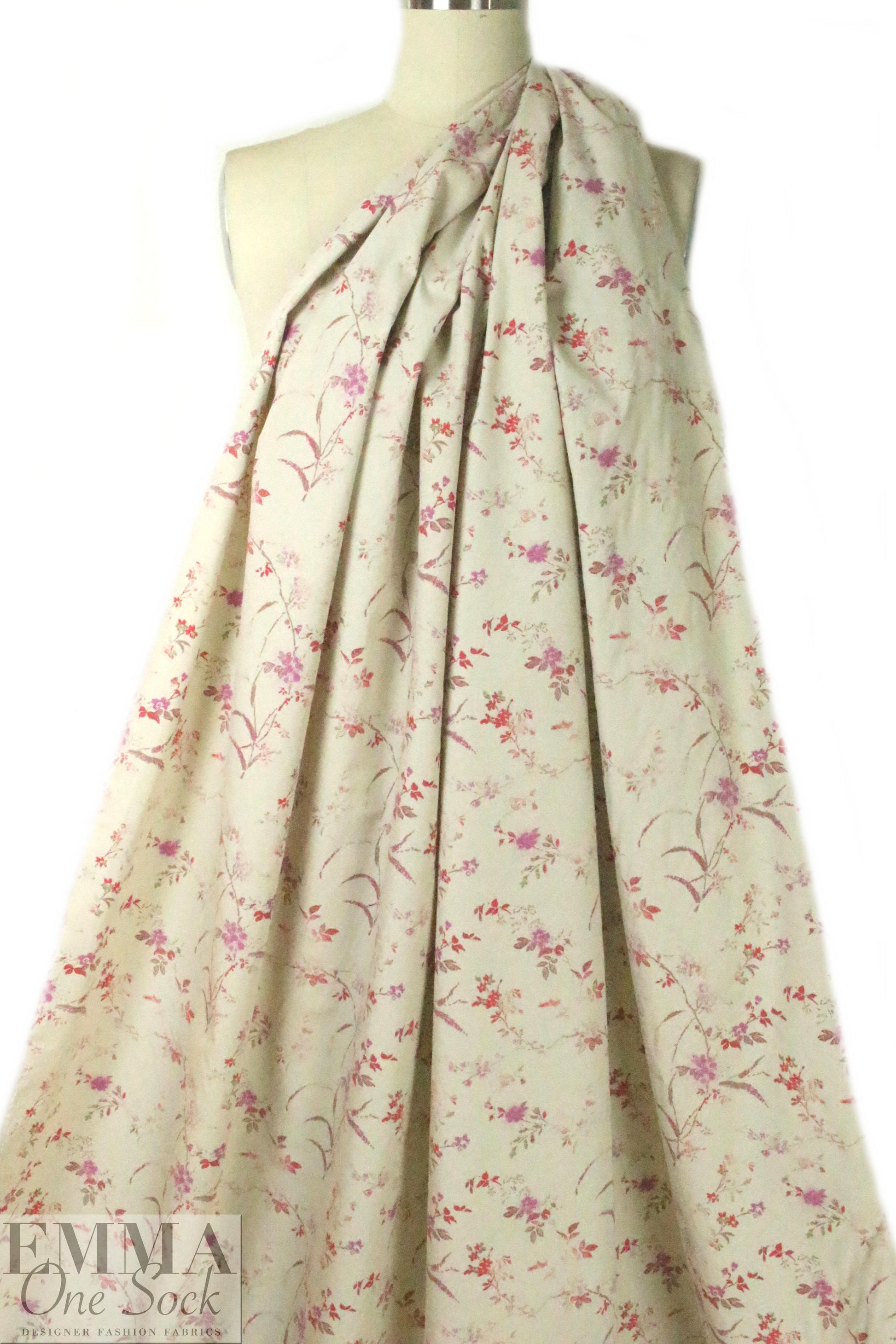 French cotton shirting - khaki wildflowers .625 yds