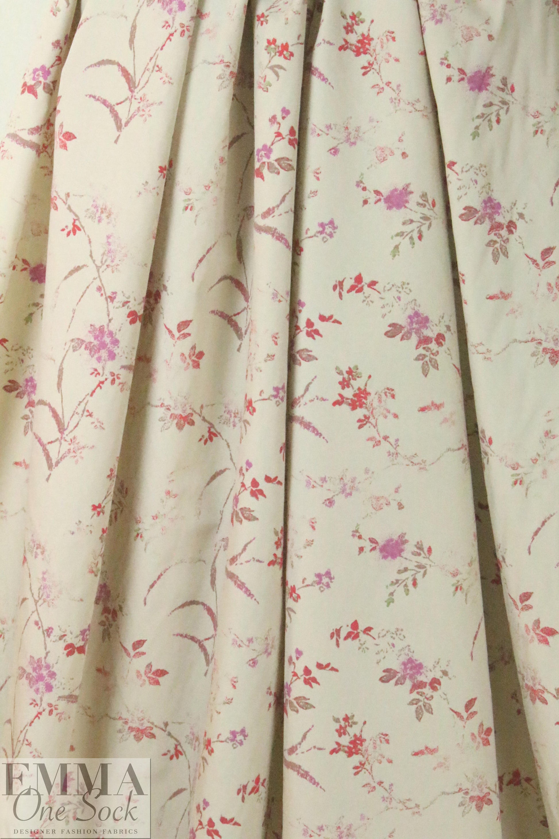 French cotton shirting - khaki wildflowers