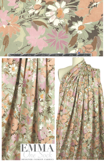 supreme cotton shirting - mocha/blush/sage floral