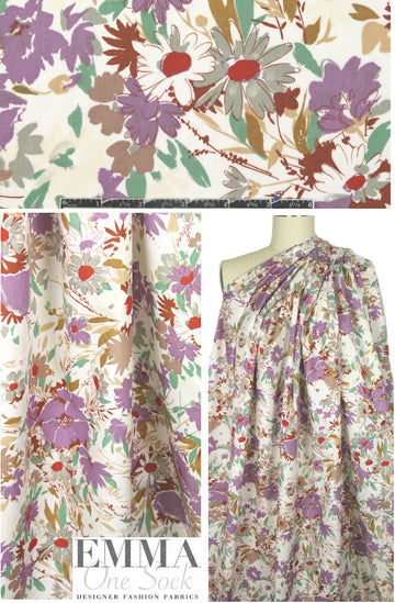 supreme cotton shirting - wisteria/rust/cream floral 2 yd