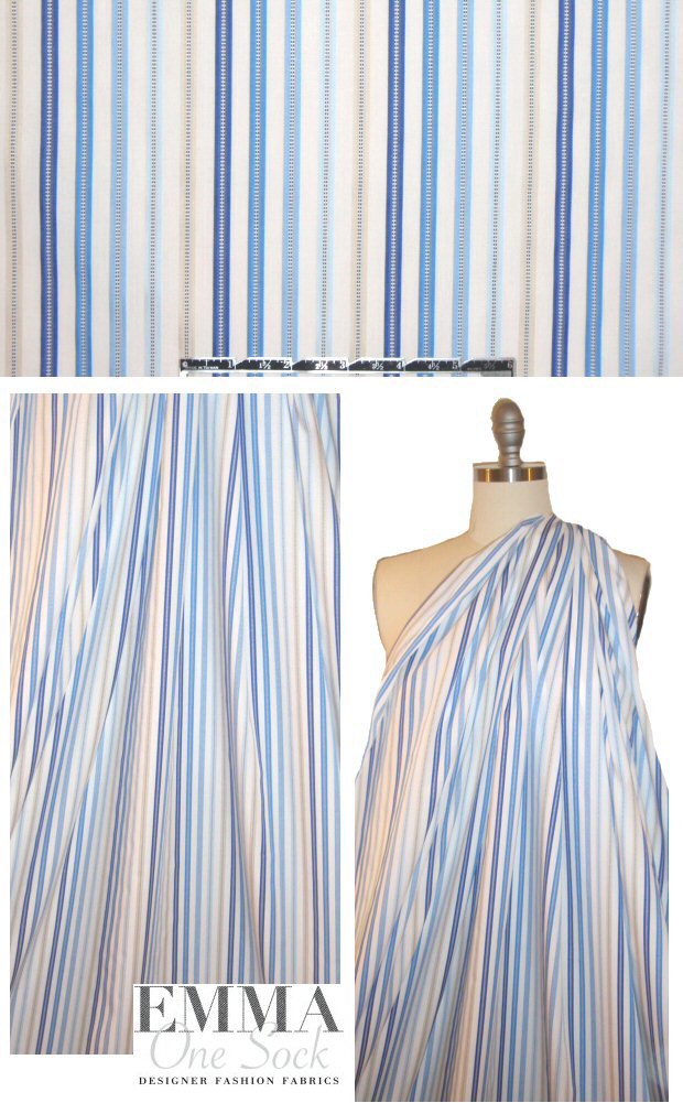 top quality damask stripe cotton shirting - blue/khaki 1.66 yd