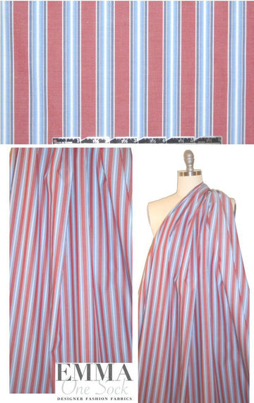 top quality damask stripe cotton shirting - blue/rouge .66 yds