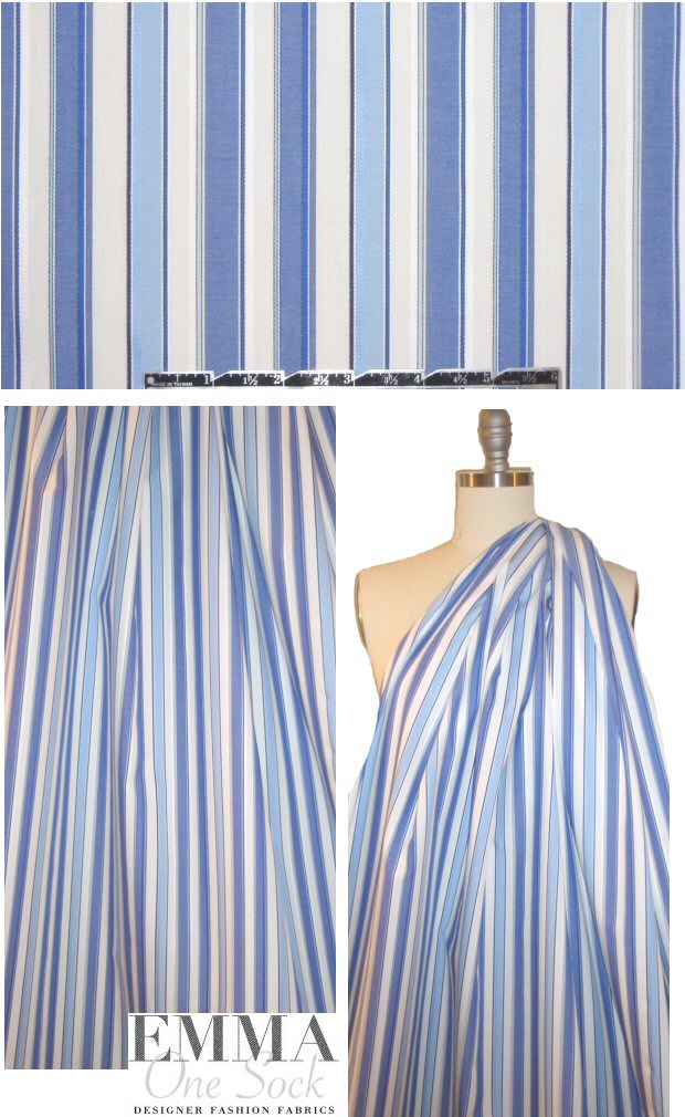 top quality damask stripe cotton shirting - blue/white 1.625 yd