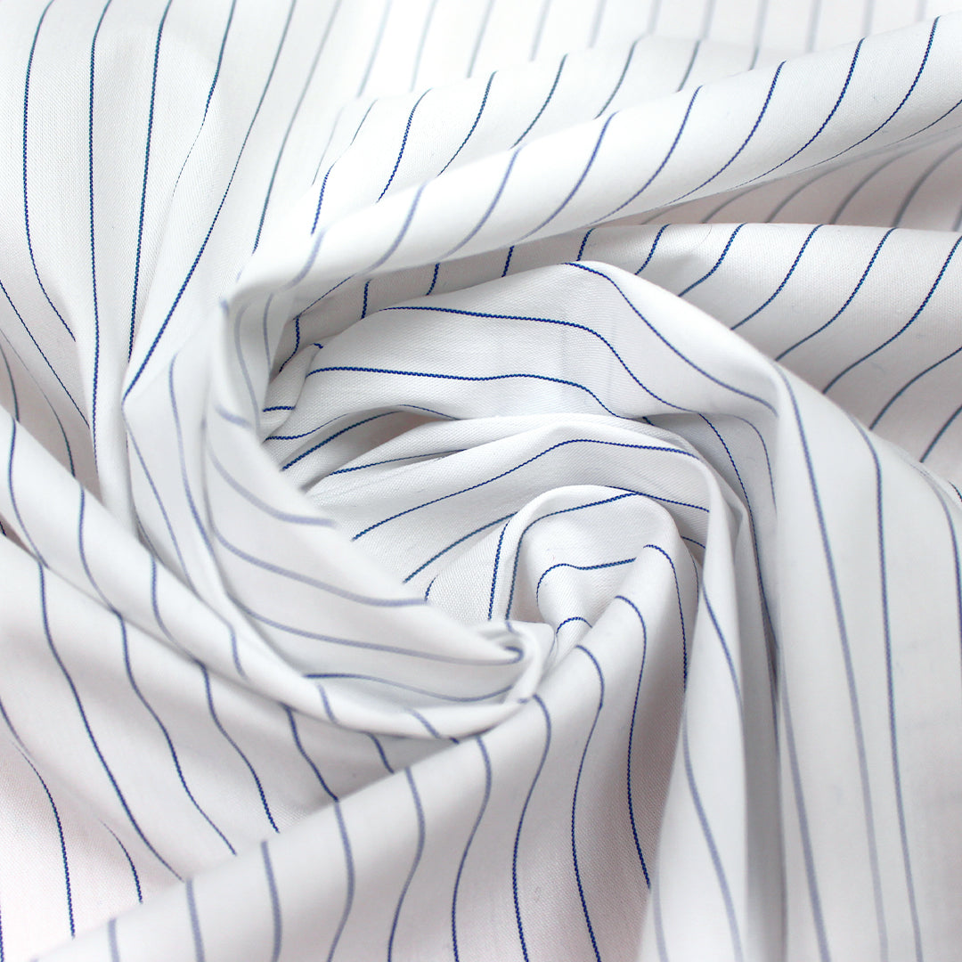 pinstripe cotton blend stretch shirting - white/navy