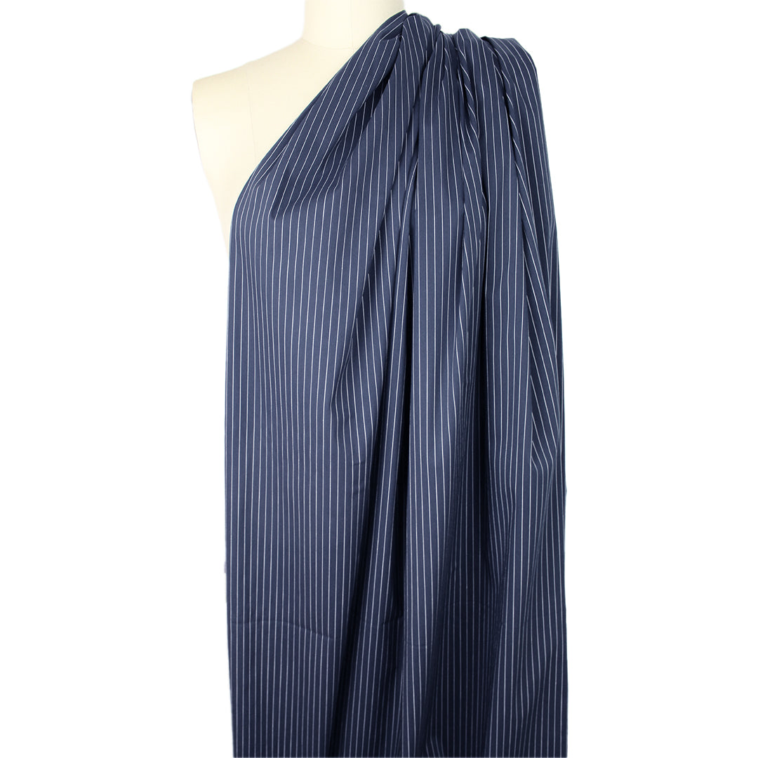 pinstripe cotton blend stretch shirting - navy/white