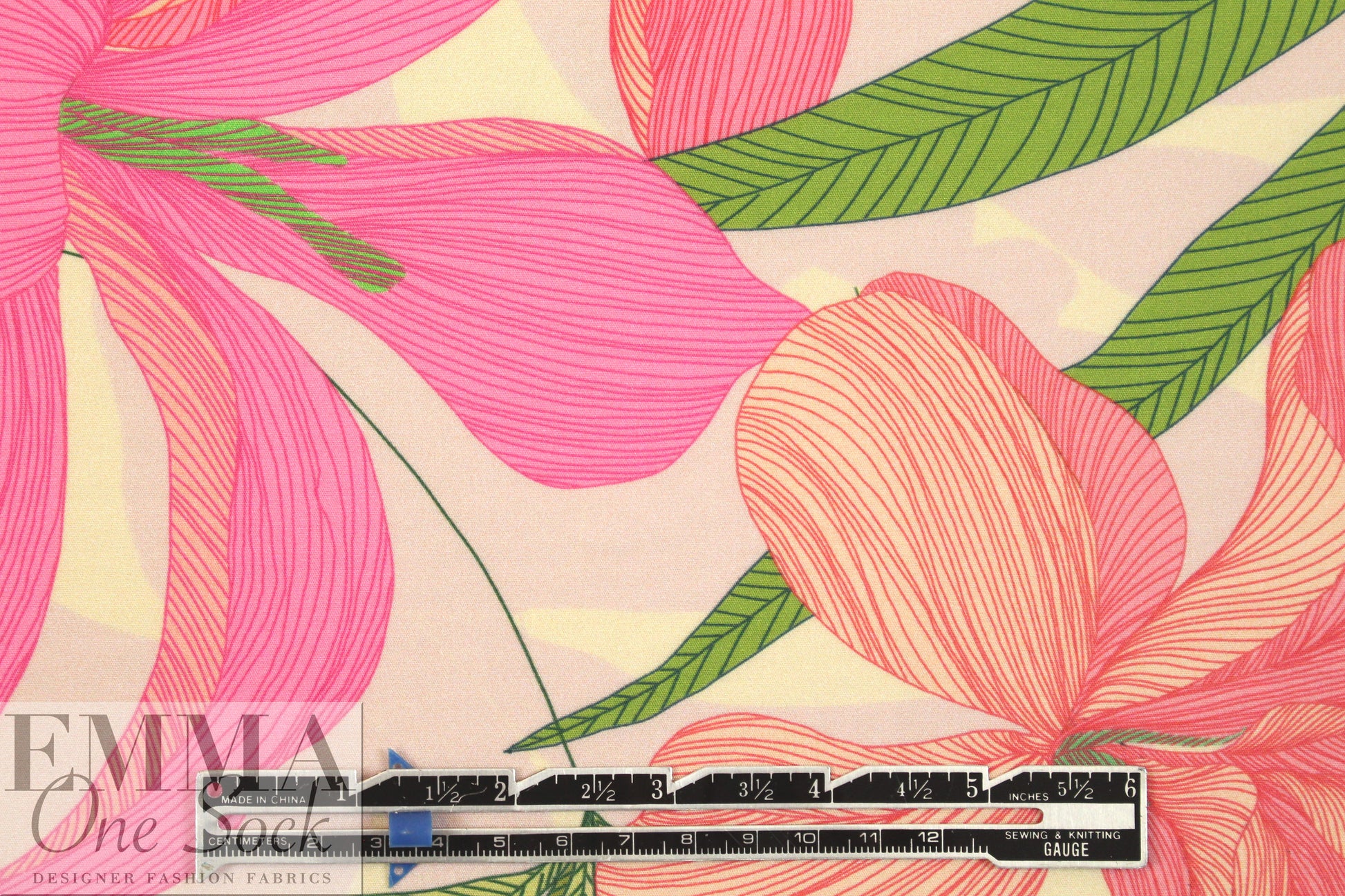 Italian pink/lime flowers cotton woven shirting