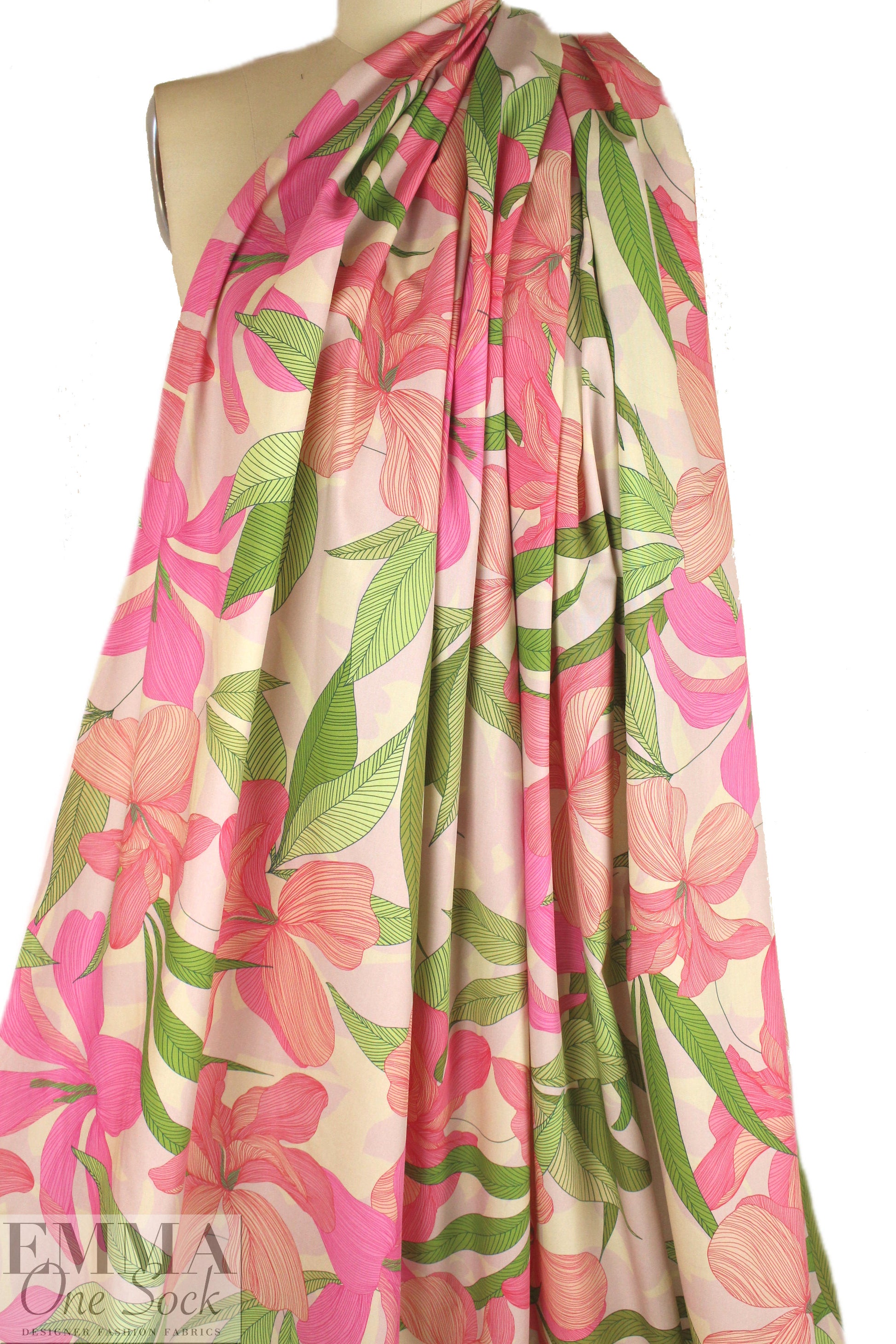 Italian pink/lime flowers cotton woven shirting
