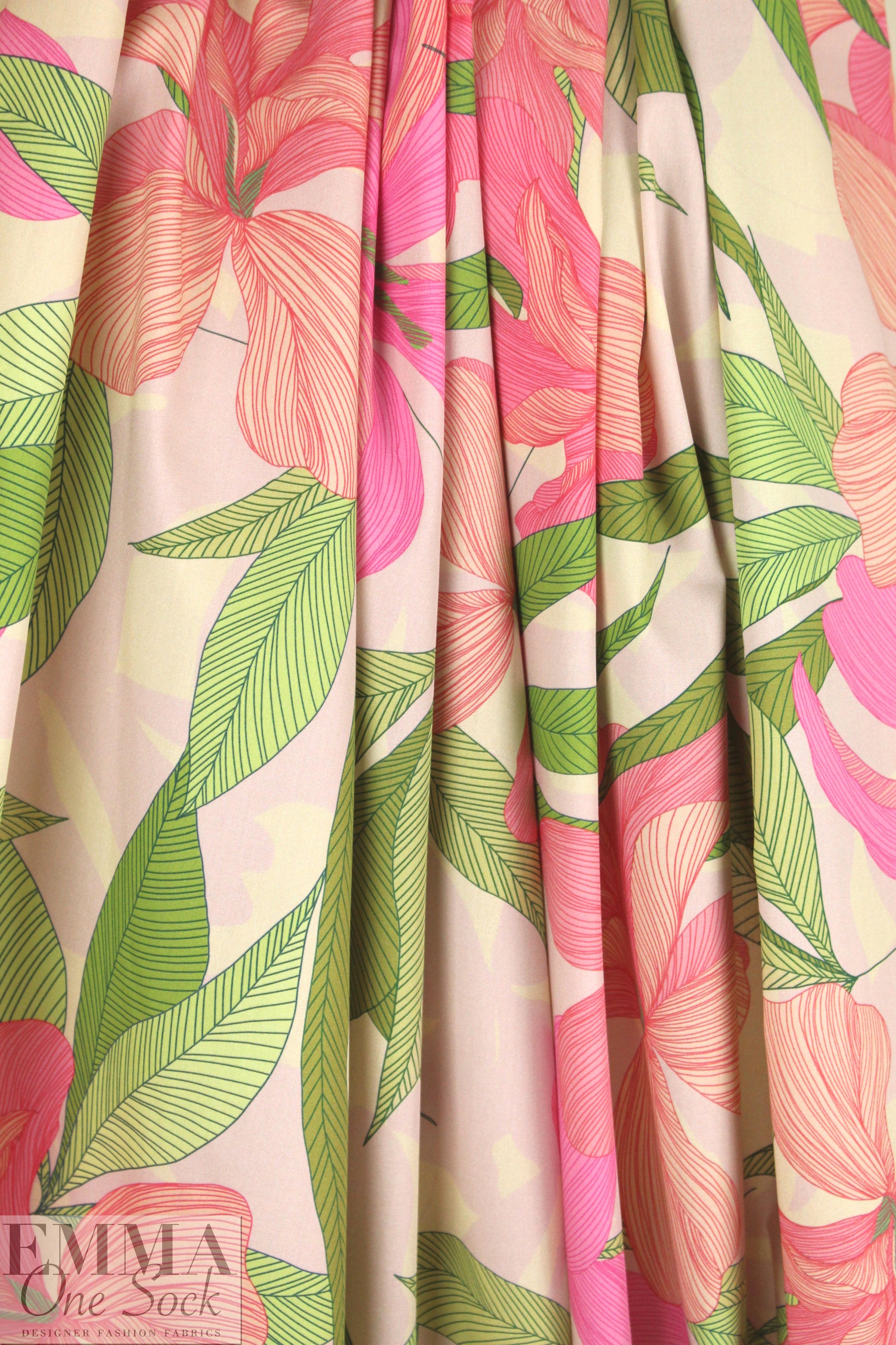 Italian pink/lime flowers cotton woven shirting