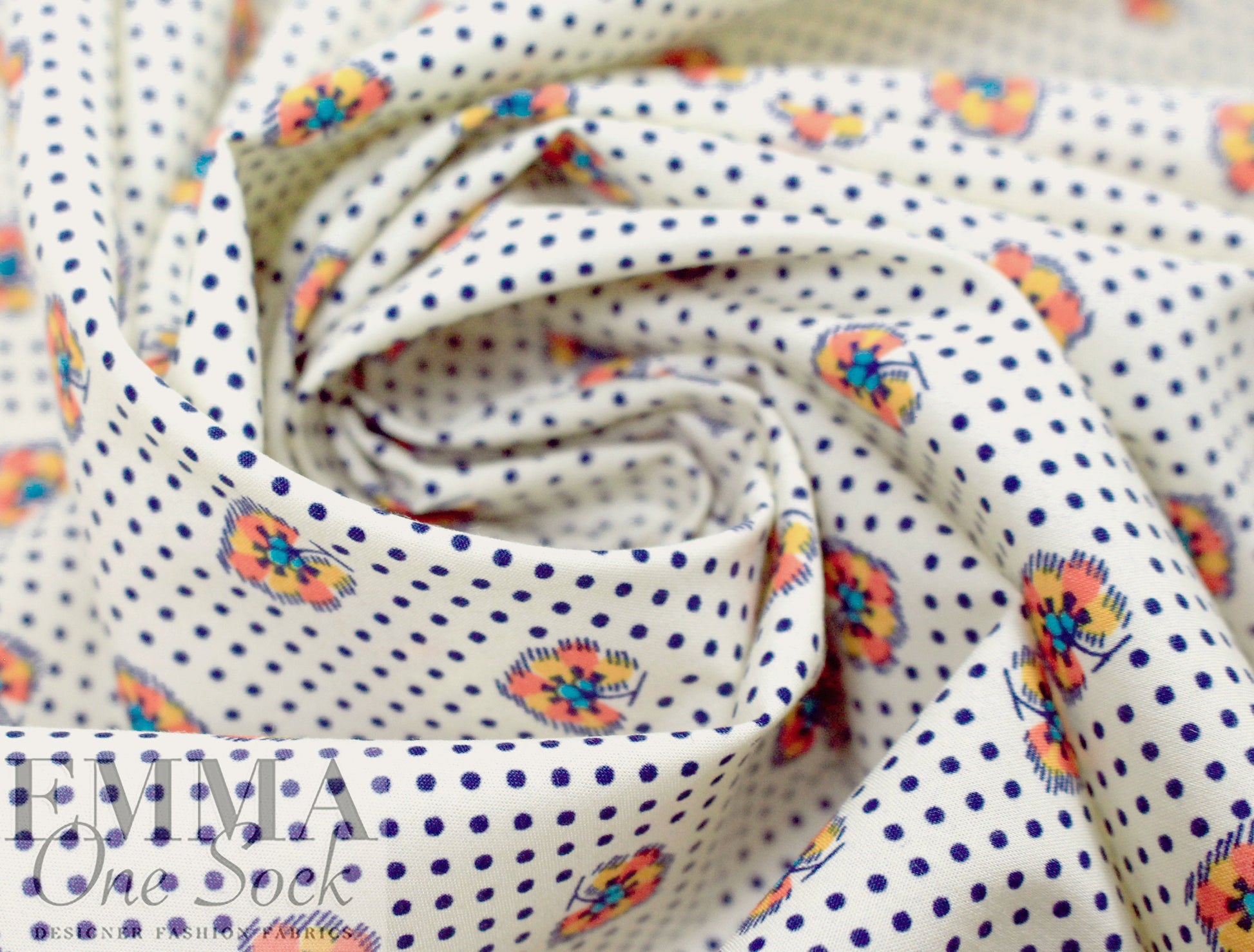 Italian designer stylized floral dot cotton shirting 1.625 yd