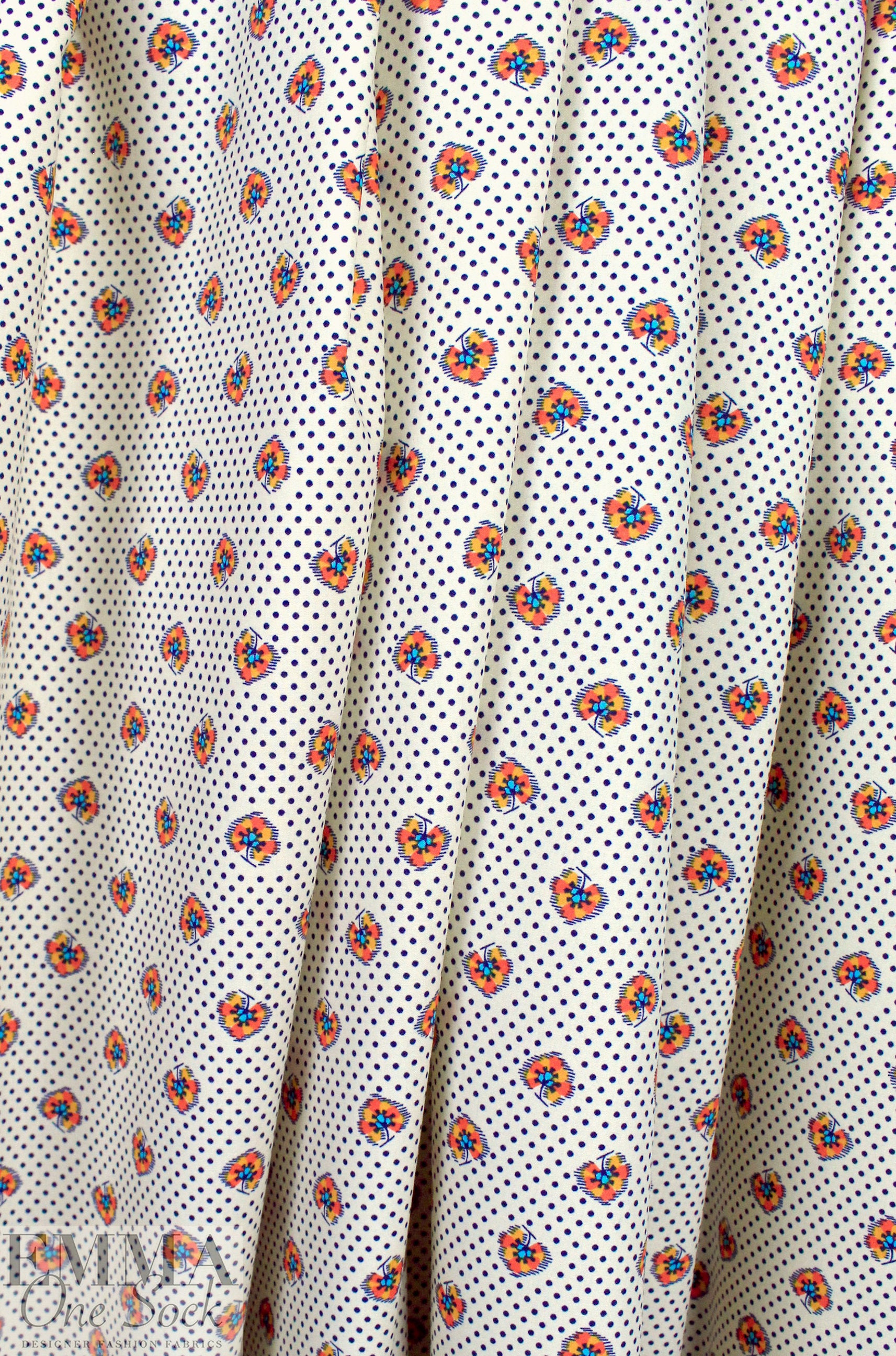 Italian designer stylized floral dot cotton shirting 1.5 yd