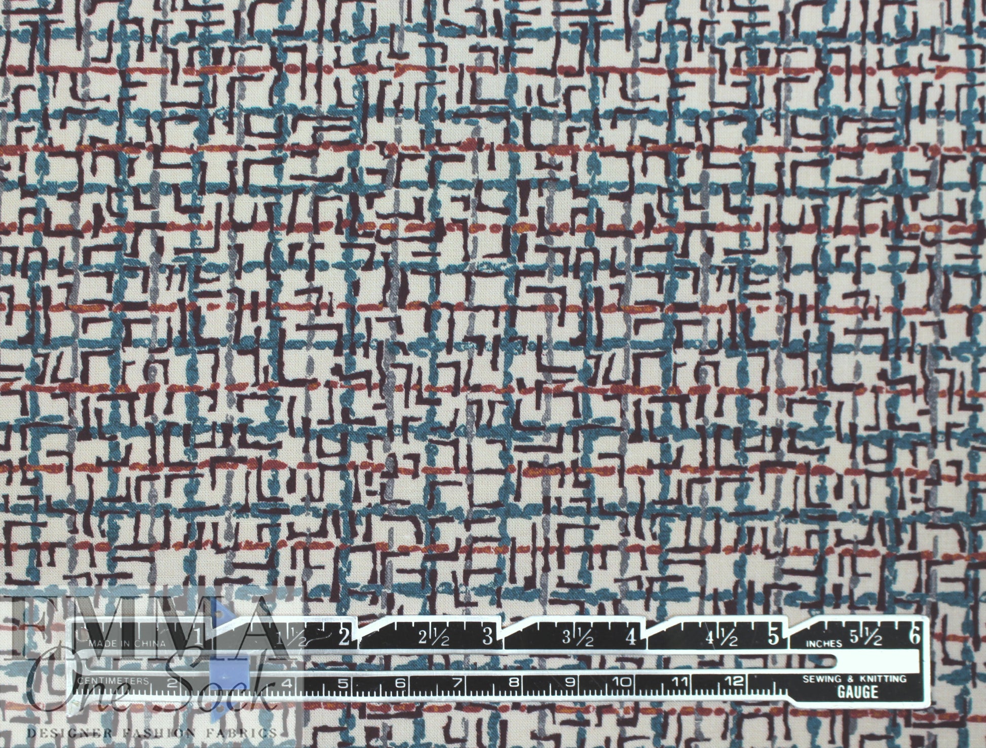 M@x Mara 'window hatch' cotton shirting - brick/ocean 2 yds