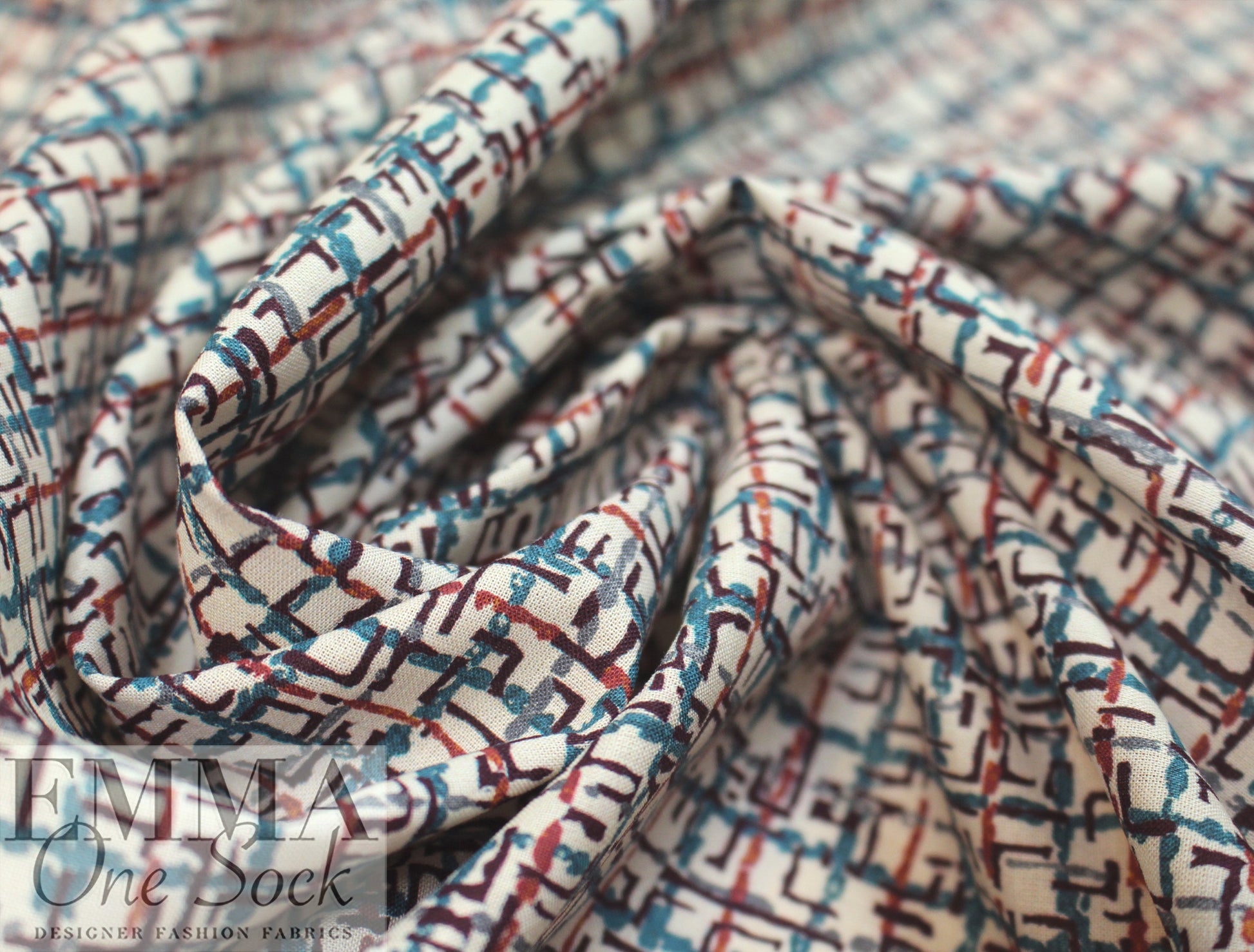 M@x Mara 'window hatch' cotton shirting - brick/ocean 2 yds