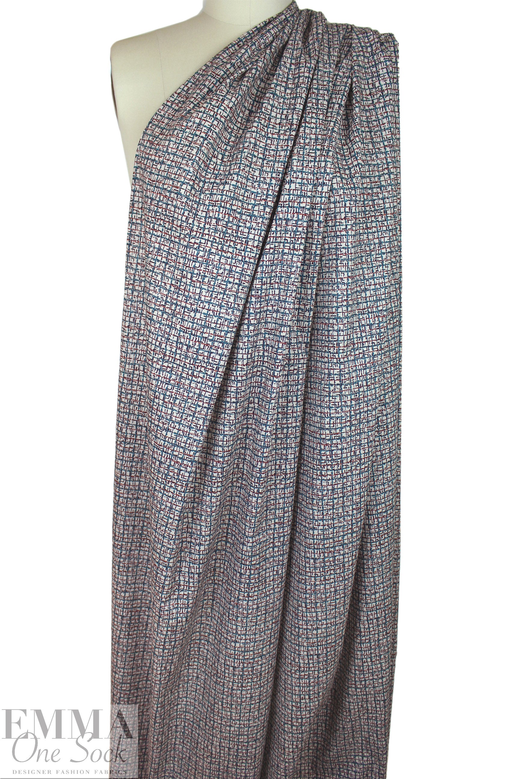 M@x Mara 'window hatch' cotton shirting - brick/ocean 2 yds
