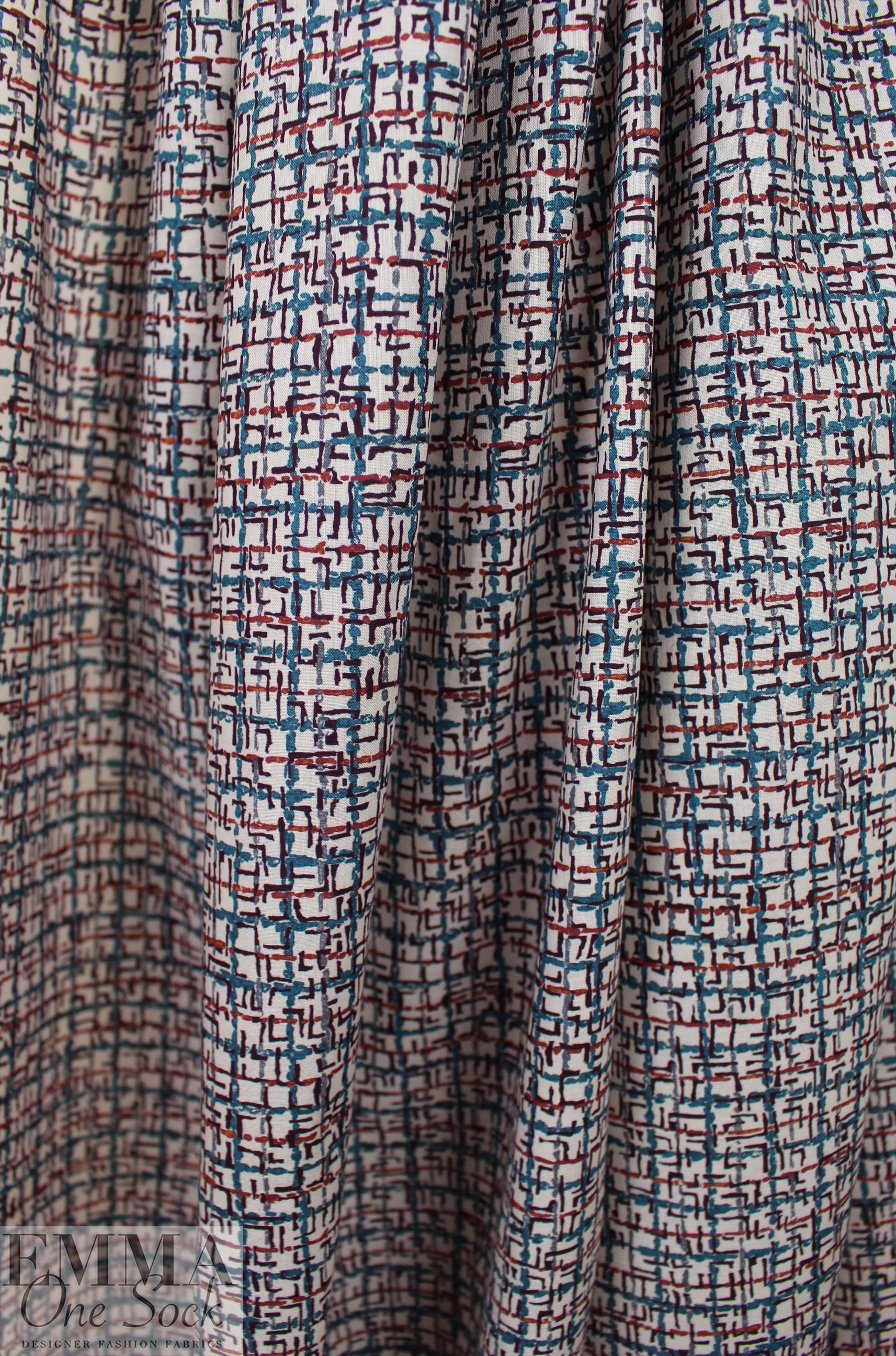 M@x Mara 'window hatch' cotton shirting - brick/ocean 1.5 yd