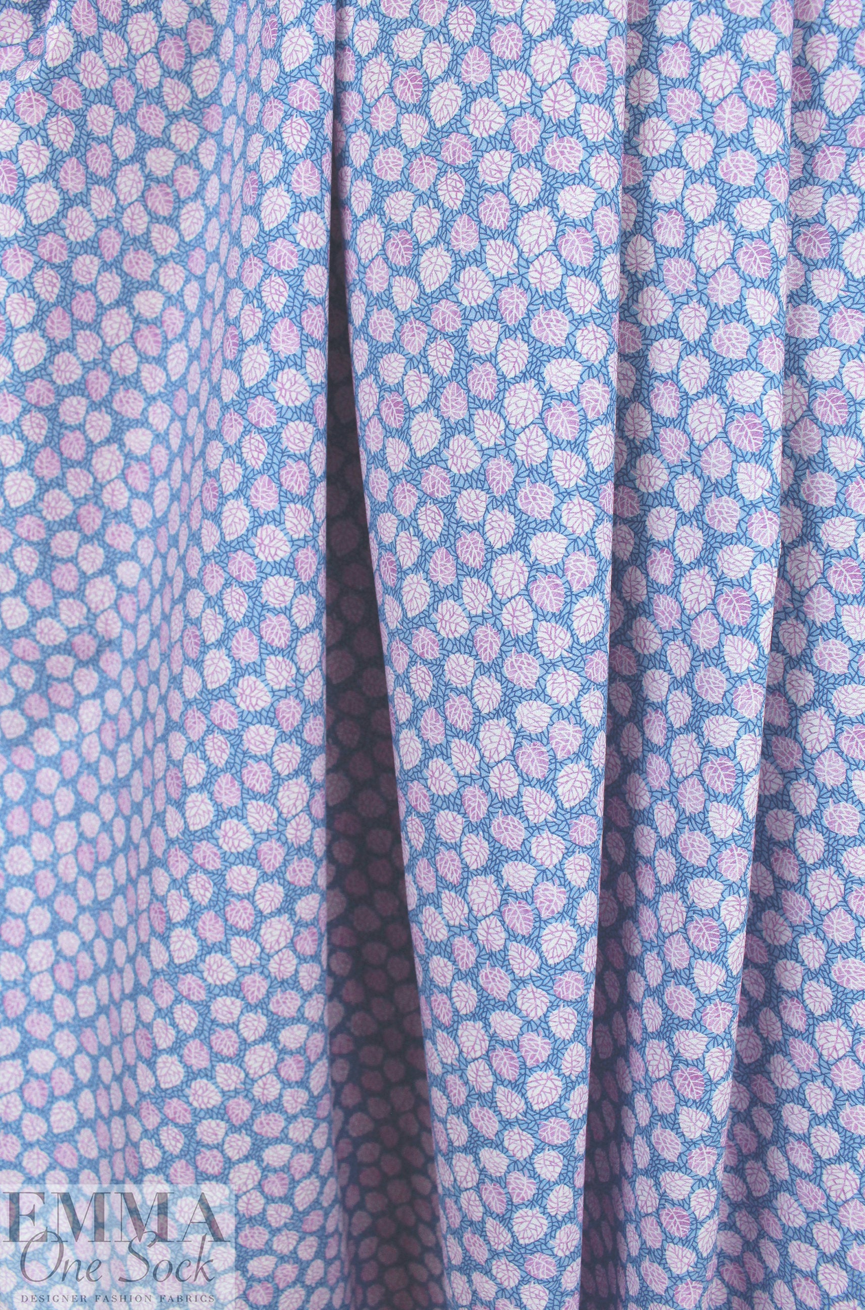 Pau1 Smith tiny leaves cotton shirting - lavender/denim 1.5 yd