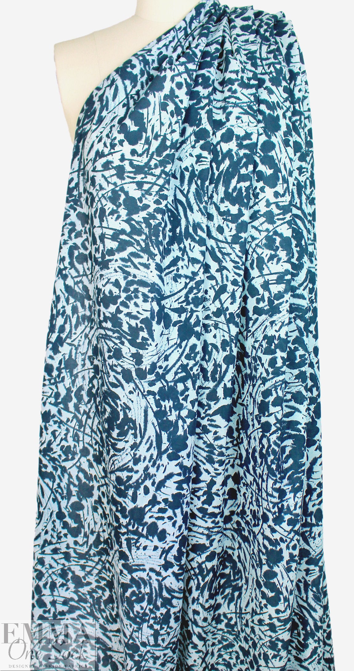 Italian 'inky blues abstract' cotton shirting 1.75 yd
