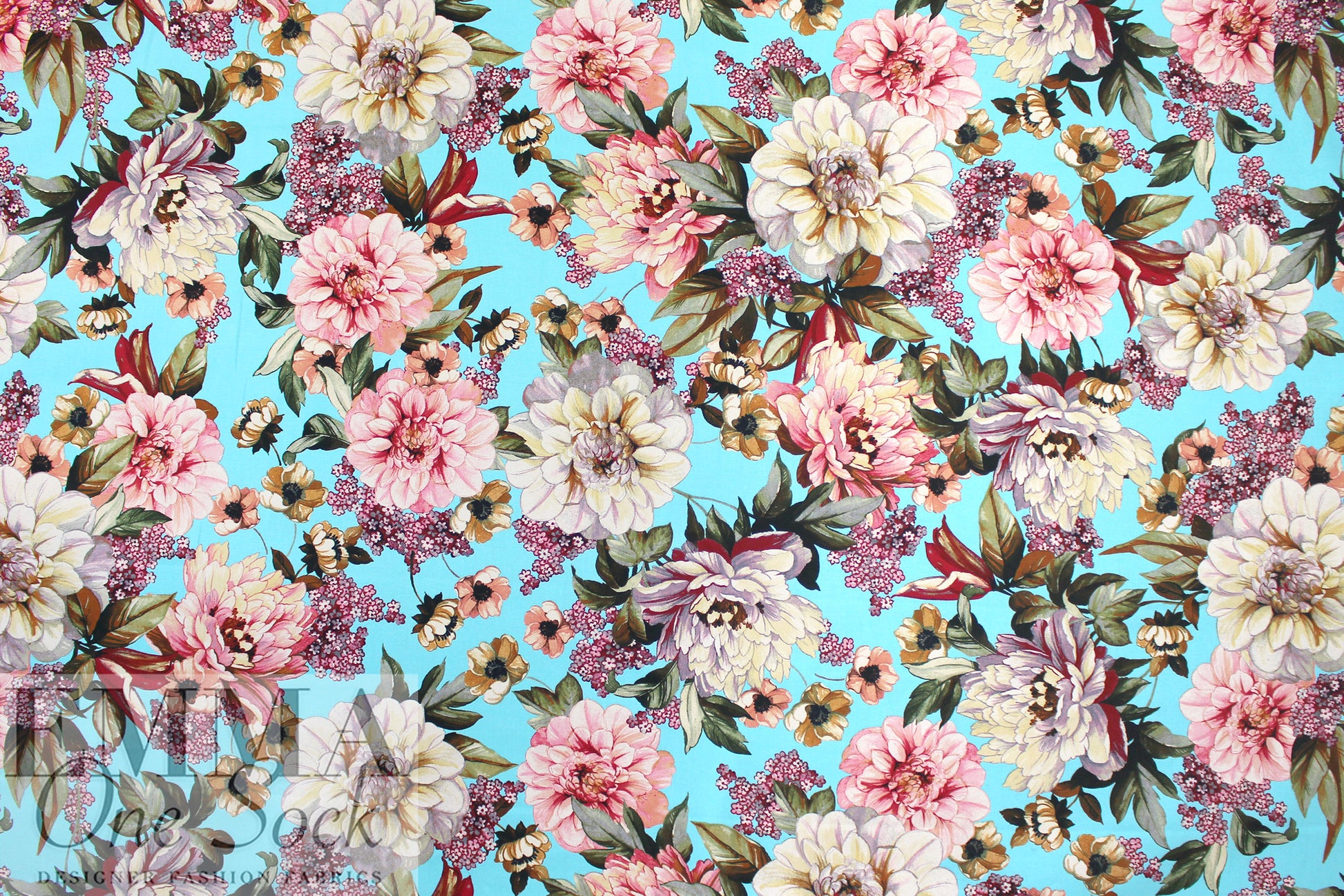 Italian 'peony bouquets' cotton stretch woven .5 yds