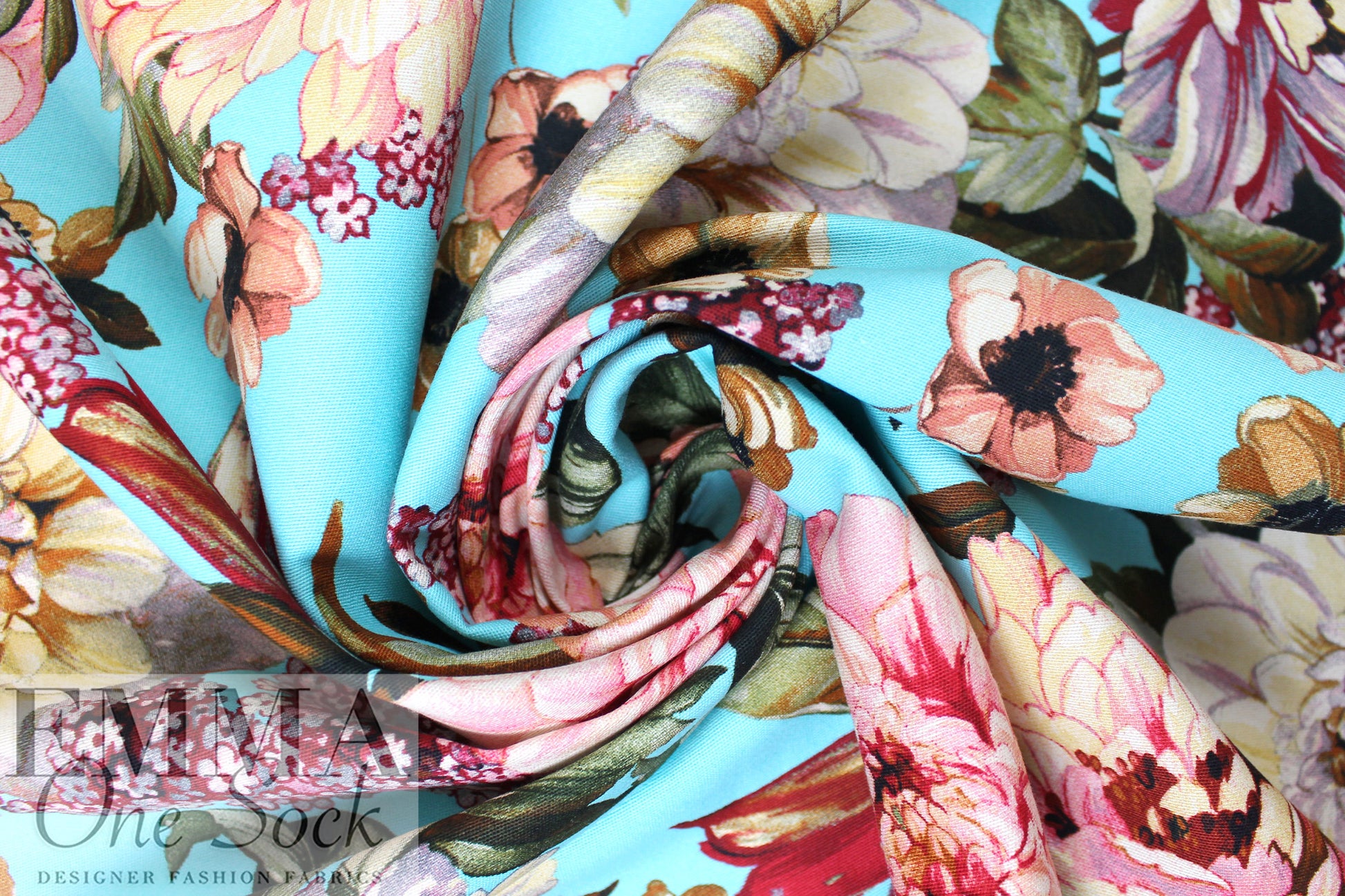 Italian 'peony bouquets' cotton stretch woven .5 yds