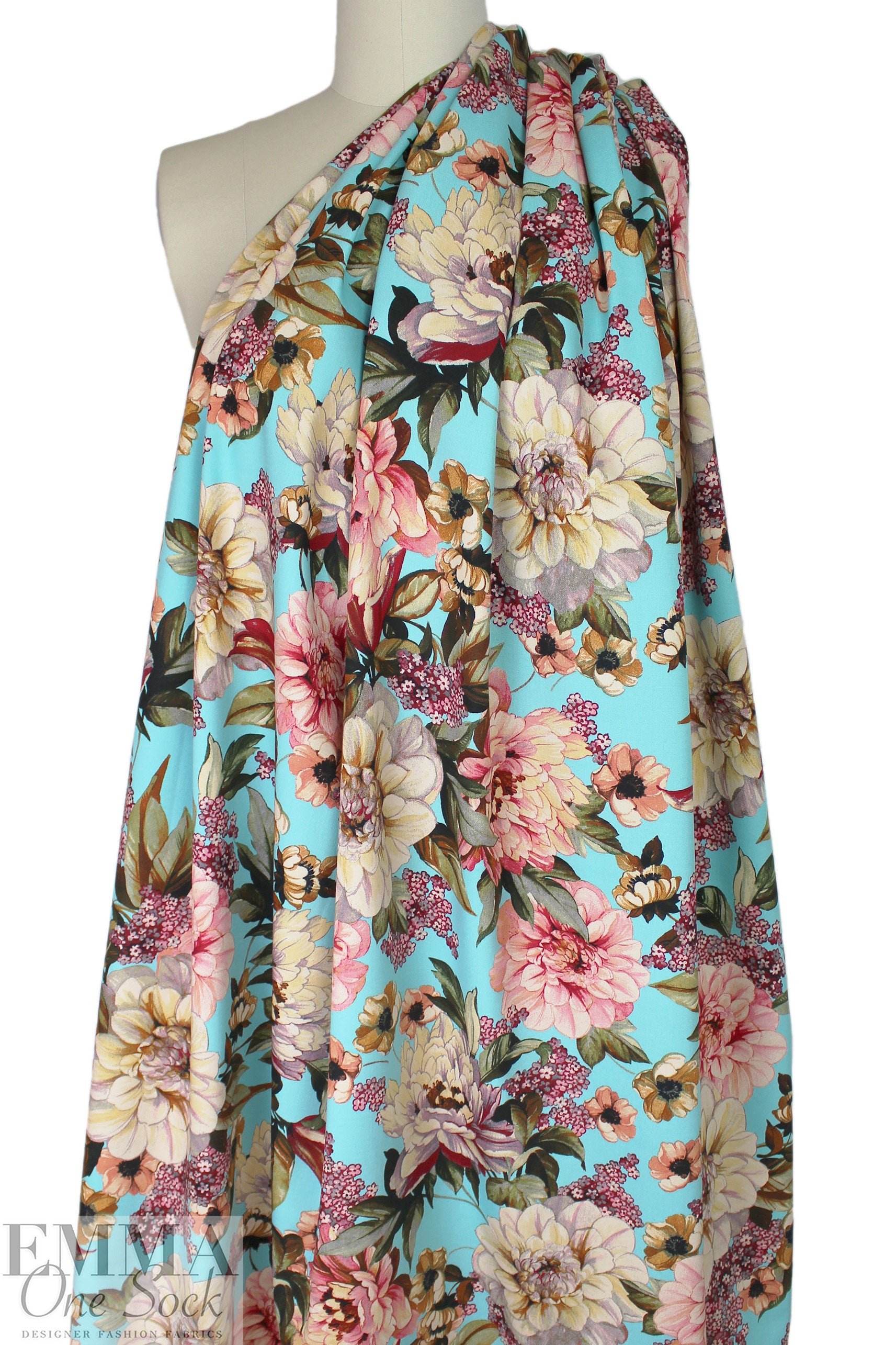 Italian 'peony bouquets' cotton stretch woven .5 yds