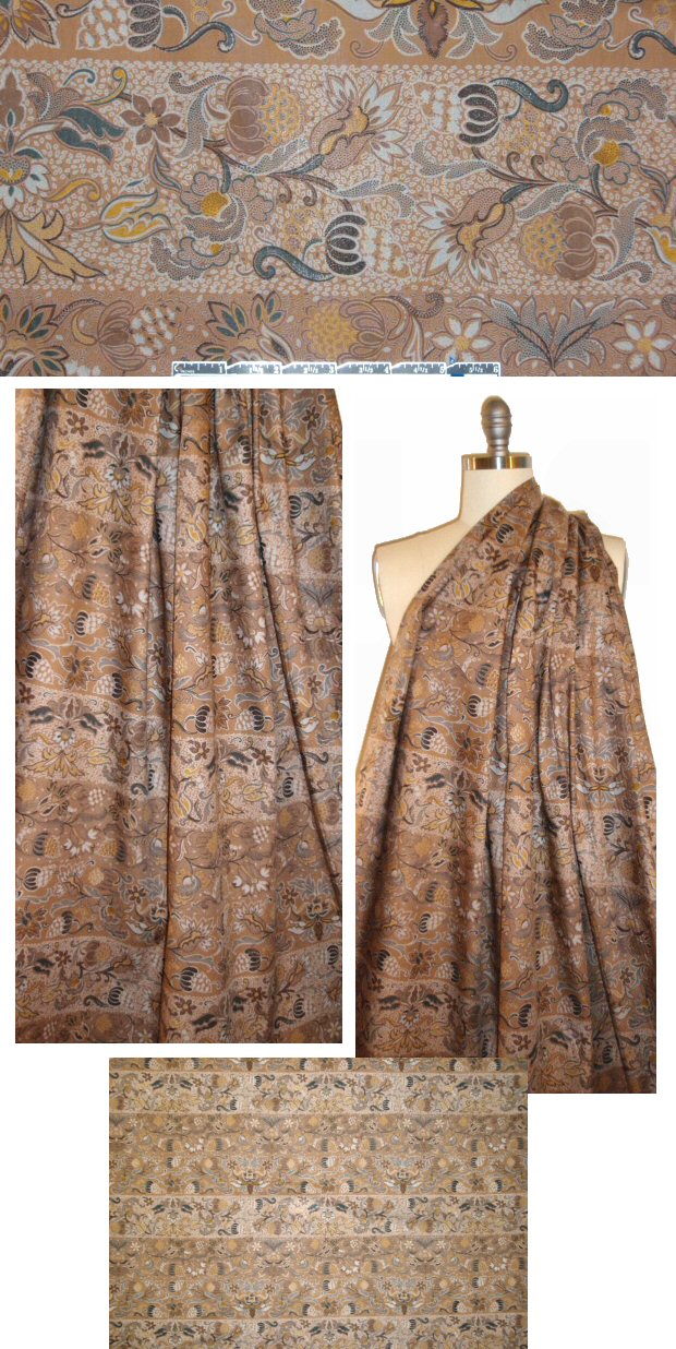 Italian cotton shirting - tan tones banded floral .8 yds