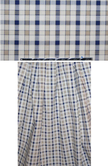 windowpane plaid cotton/lycra shirting - navy/khaki 1.625 yd