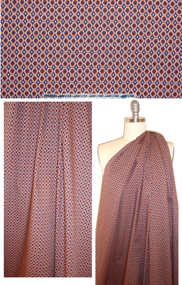 hexagon graphic cotton/lycra shirting - orange/navy 1.75 yd