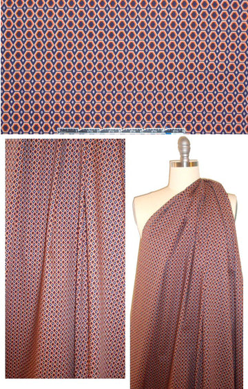 hexagon graphic cotton/lycra shirting - orange/navy 1.75 yd