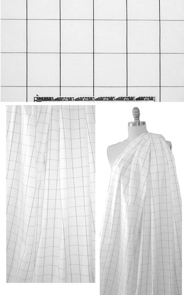 windowpane plaid cotton shirting - black on white 1.375 yd