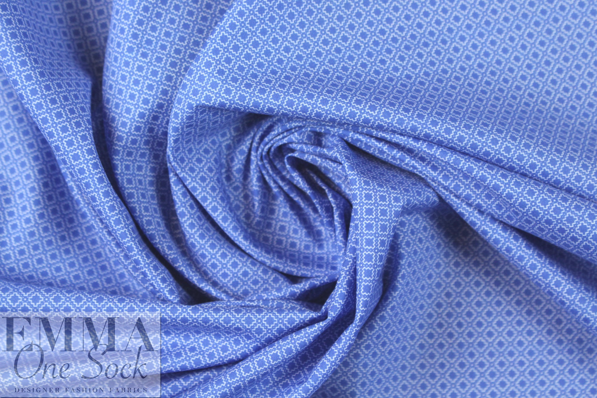 Italian 'deco diamond' cotton shirting - blues