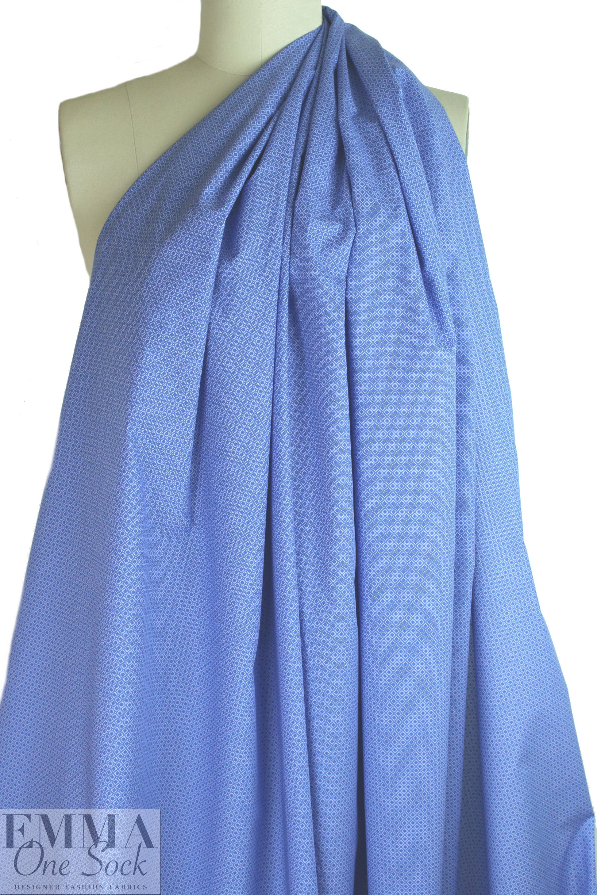 Italian 'deco diamond' cotton shirting - blues