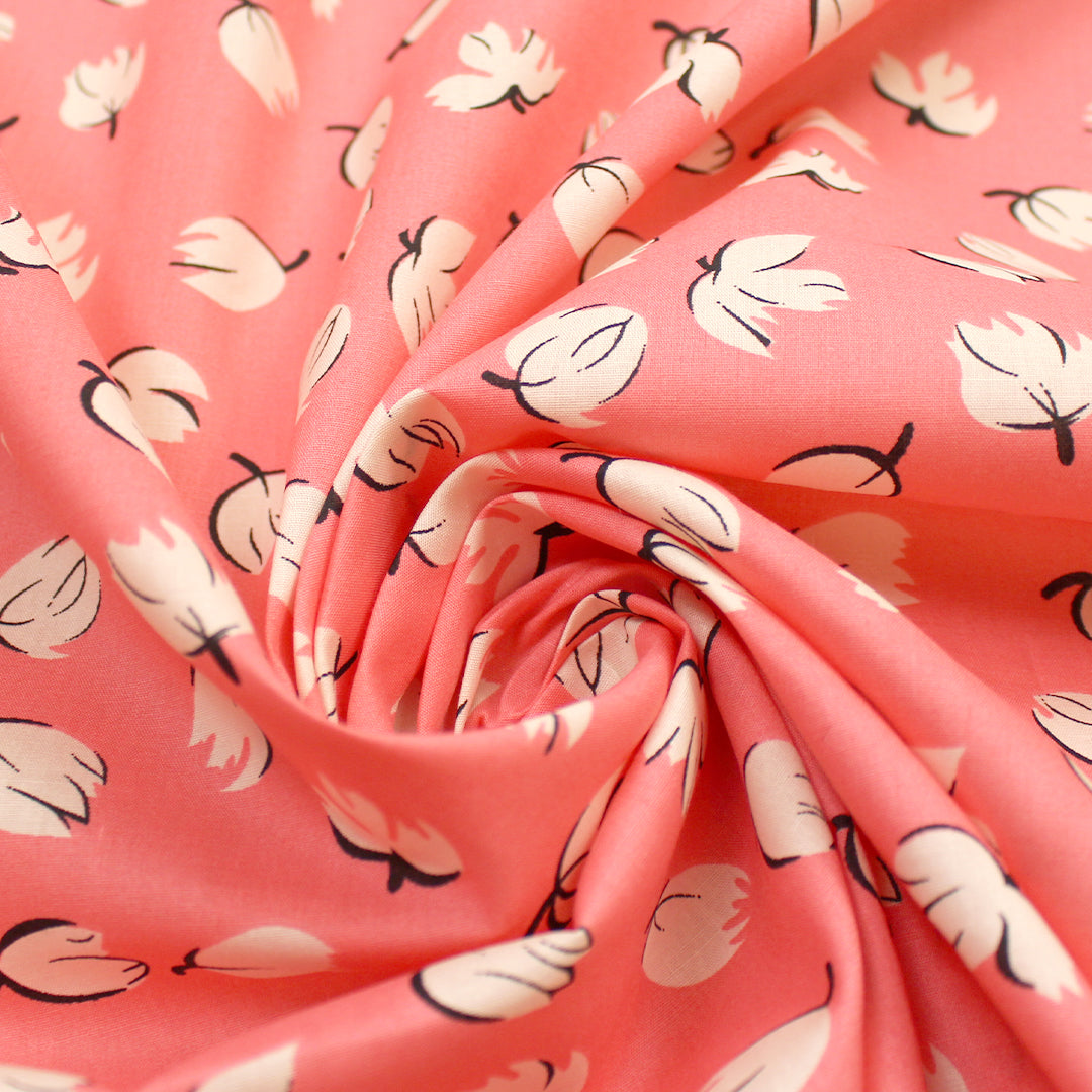 'blooms on pink' cotton dressweight woven