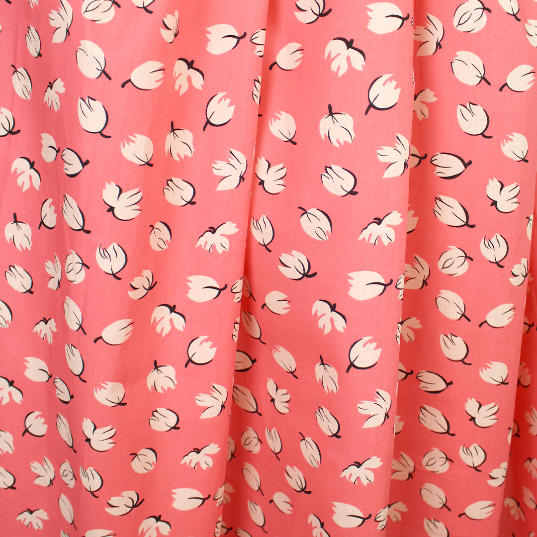 'blooms on pink' cotton dressweight woven