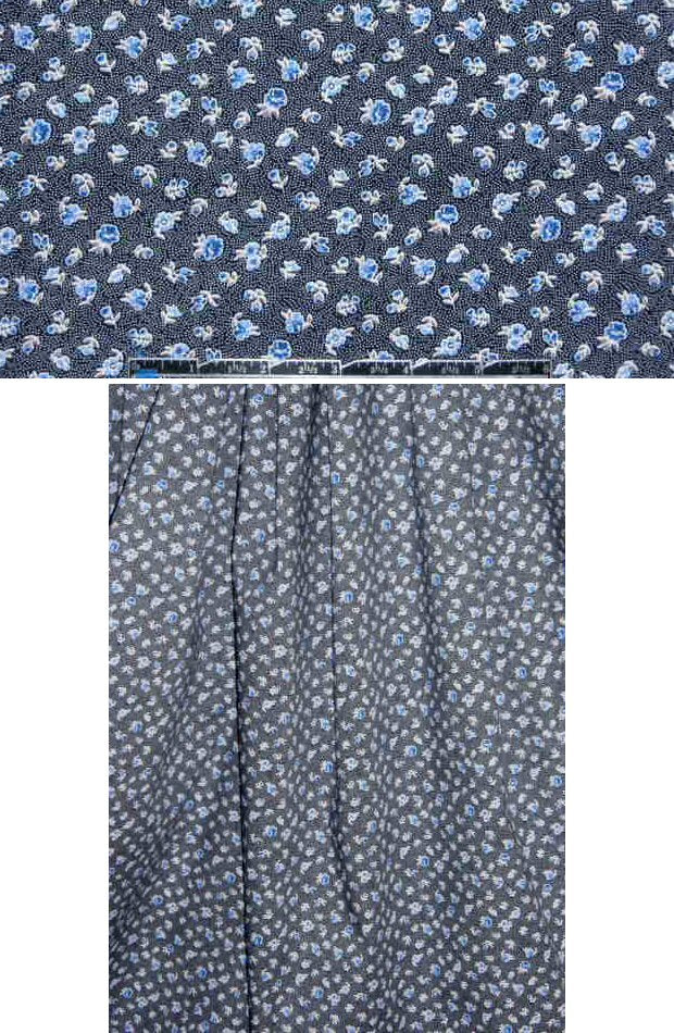 blue/black teeny floral cotton/lycra shirting 1.66 yd