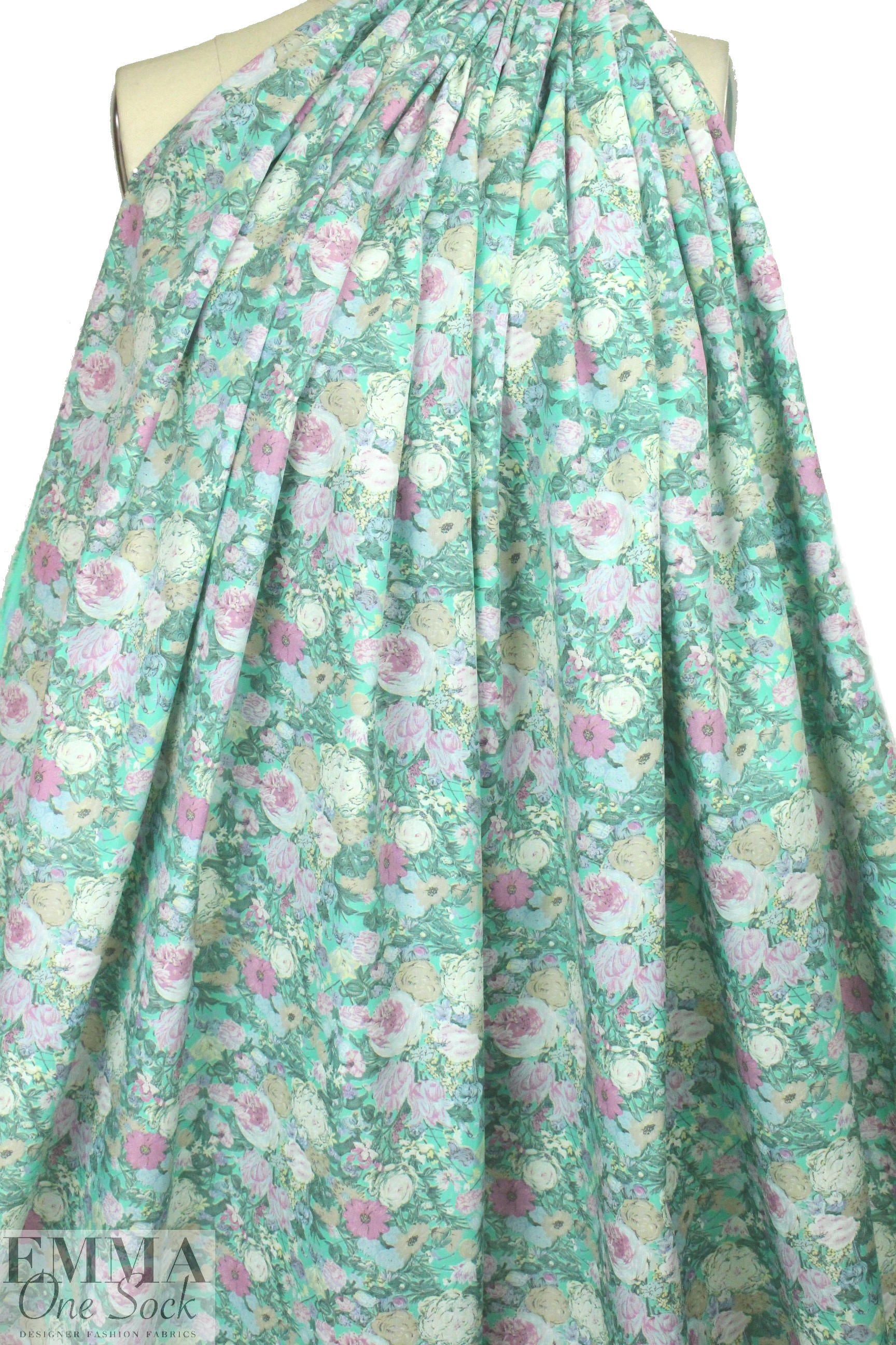 Italian mint/lilac Liberty-esque floral pima cotton .875 yds