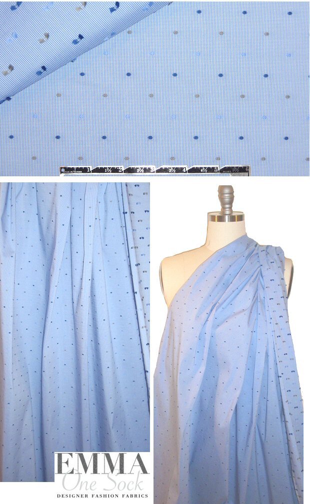top quality cotton stretch shirting - clip dot blues 1.5 yd