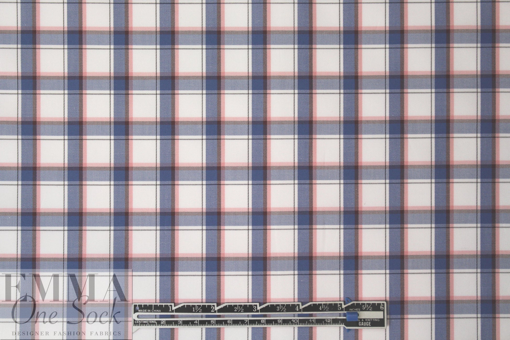 Br00ks Bros. yarn-dyed plaid cotton shirting - denim/blush 1.5 yd