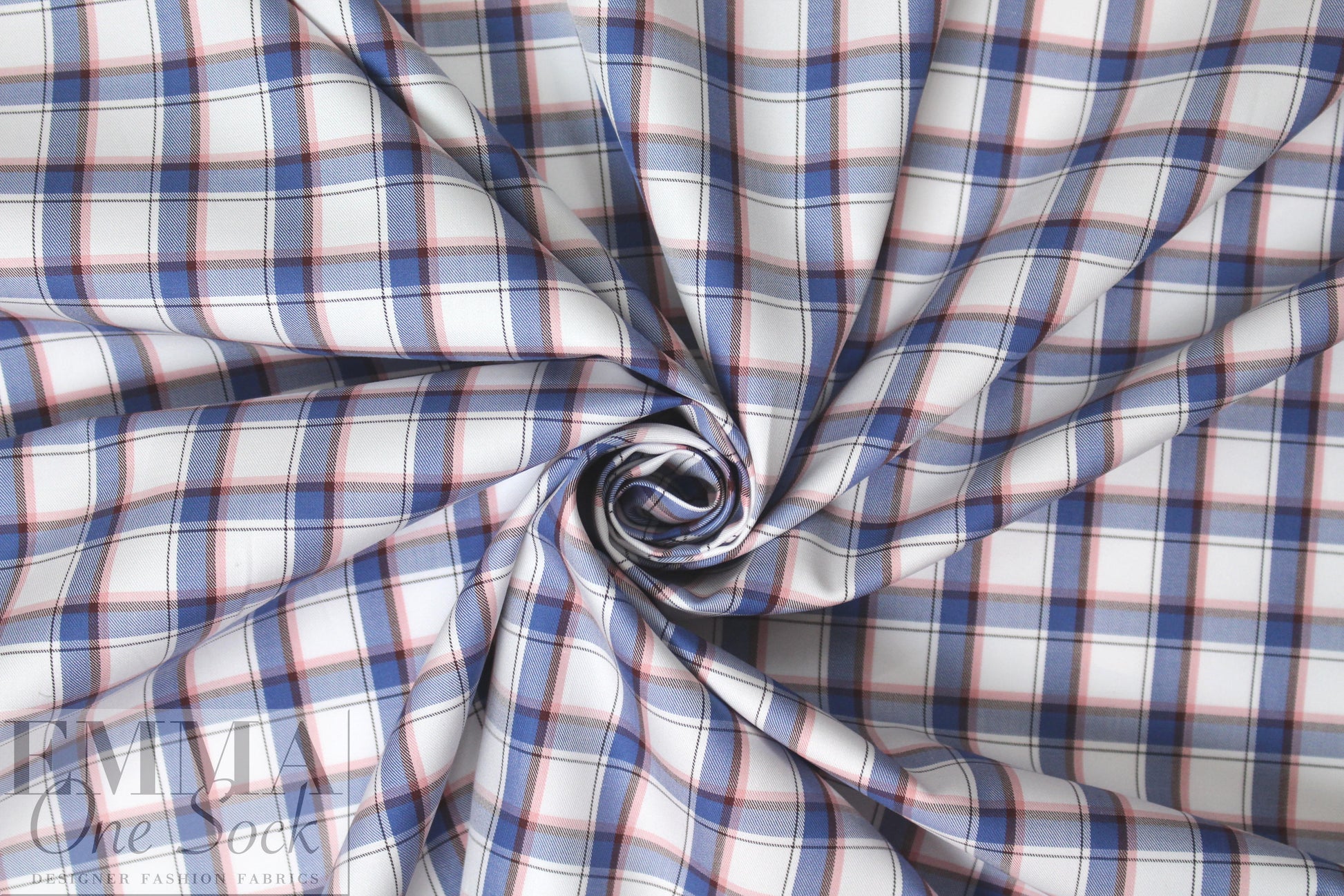 Br00ks Bros. yarn-dyed plaid cotton shirting - denim/blush 1.5 yd