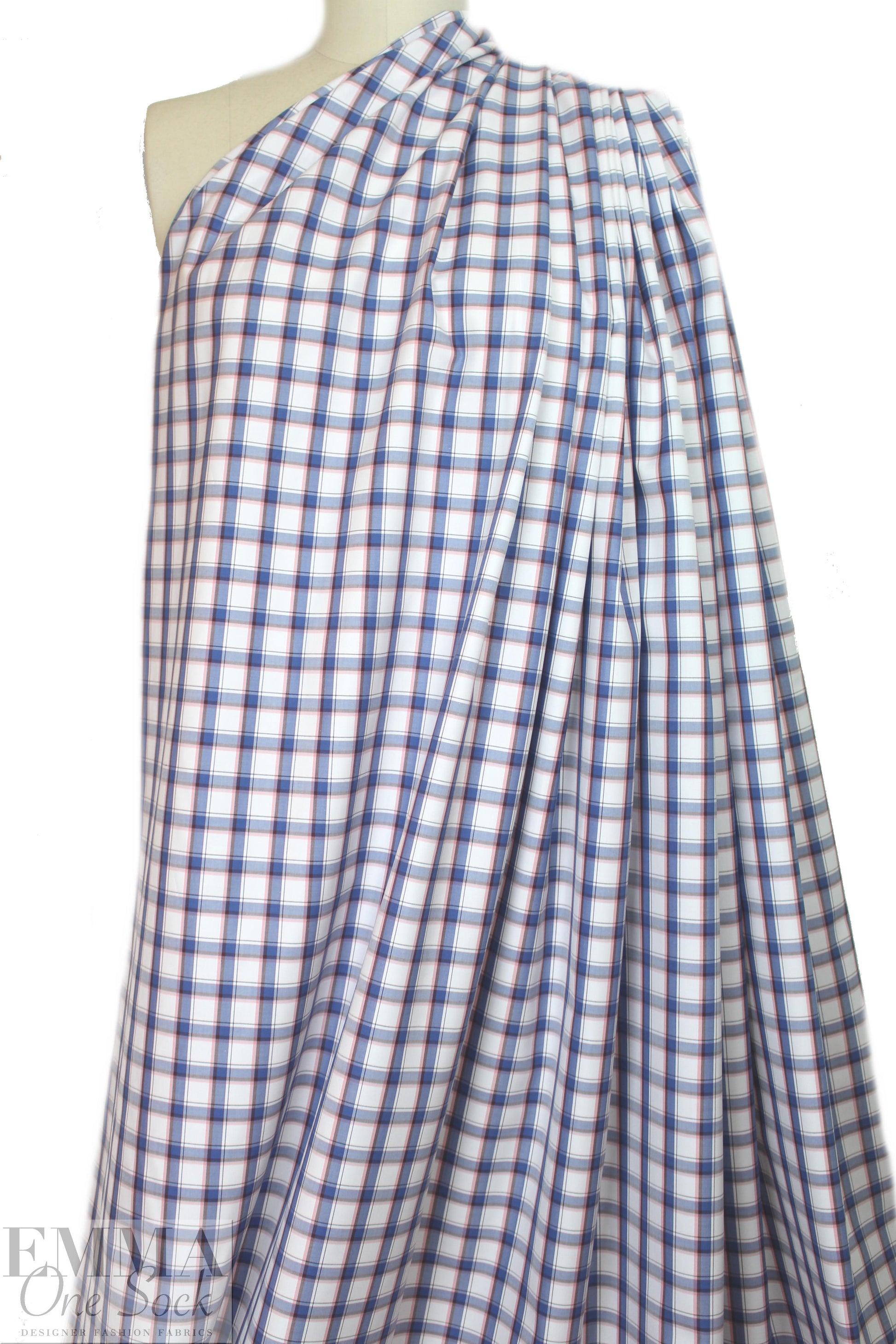 Br00ks Bros. yarn-dyed plaid cotton shirting - denim/blush