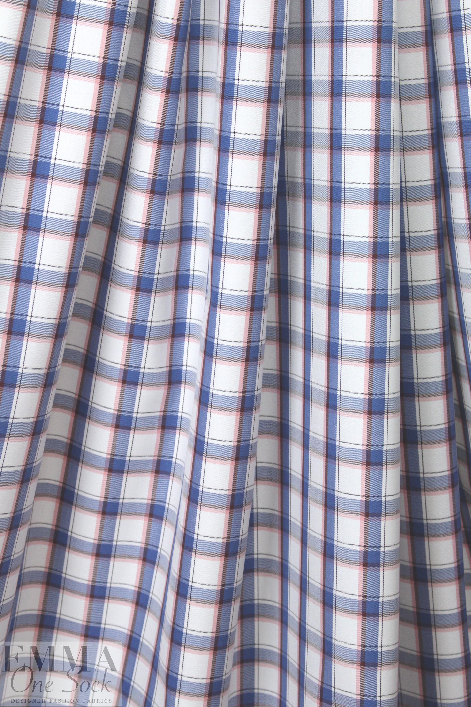Br00ks Bros. yarn-dyed plaid cotton shirting - denim/blush 1.5 yd