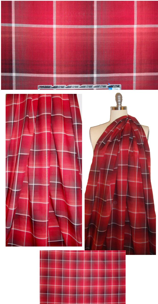 CA designer yarn dyed plaid cotton woven - red/gray