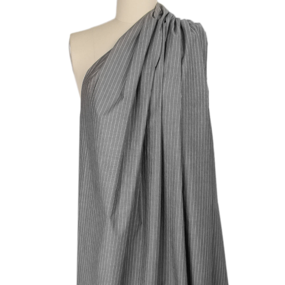 CA designer yarn-dye stripe cotton shirting - grey/white 1.66 yd