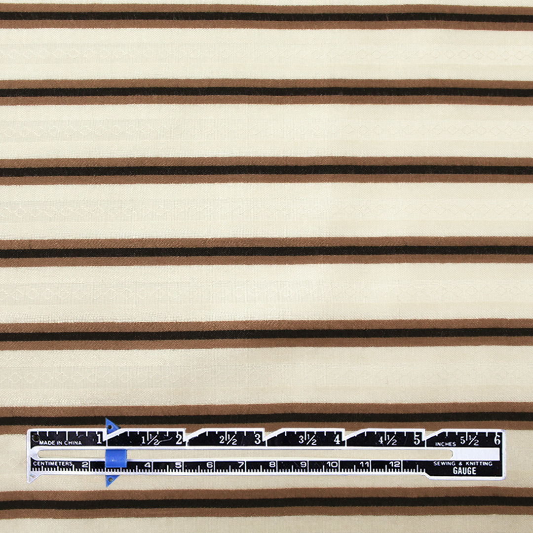 CA designer luxury stripe cotton sateen shirting - nutmeg/black/cream .5 yds