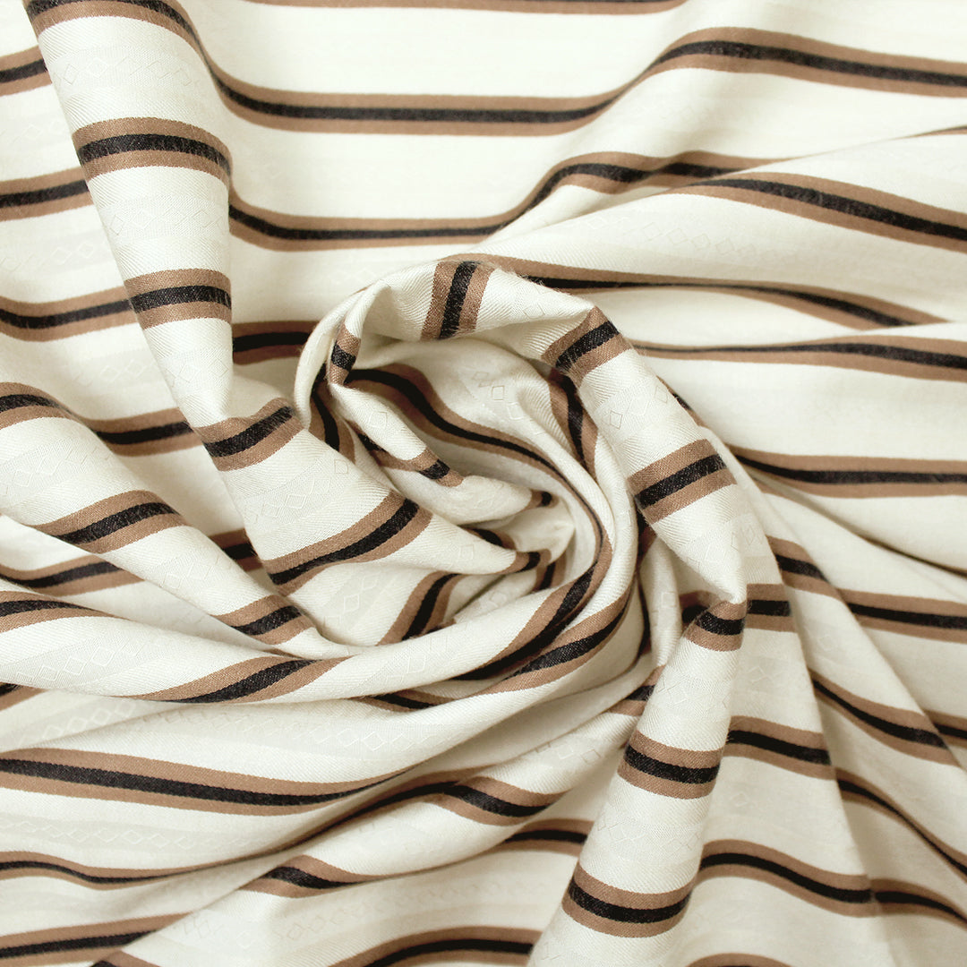 CA designer luxury stripe cotton sateen shirting - nutmeg/black/cream .5 yds