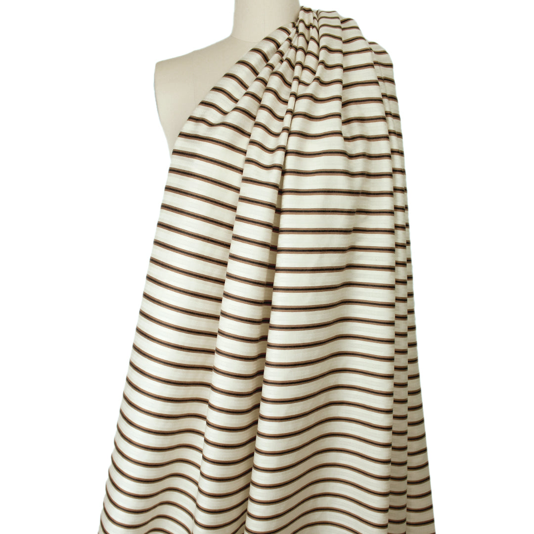CA designer luxury stripe cotton sateen shirting - nutmeg/black/cream .5 yds