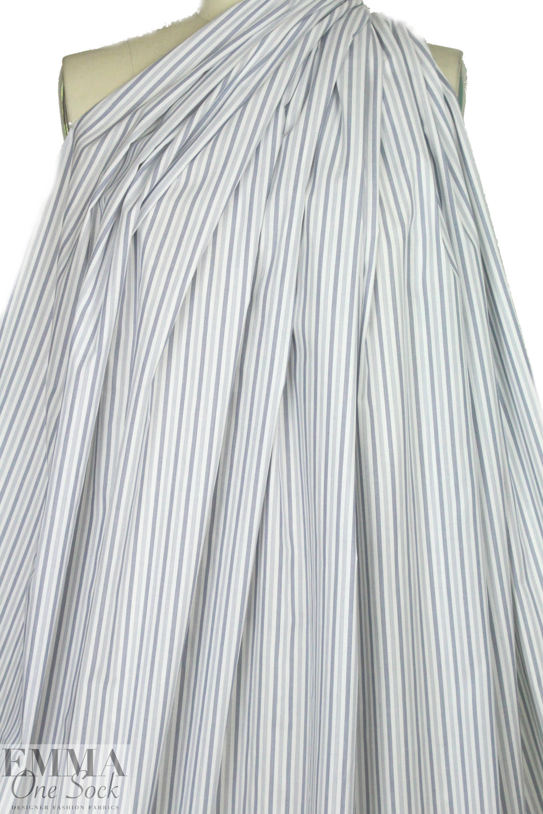 Italian mini blues stripe yarn-dyed cotton shirting 1.625 yds