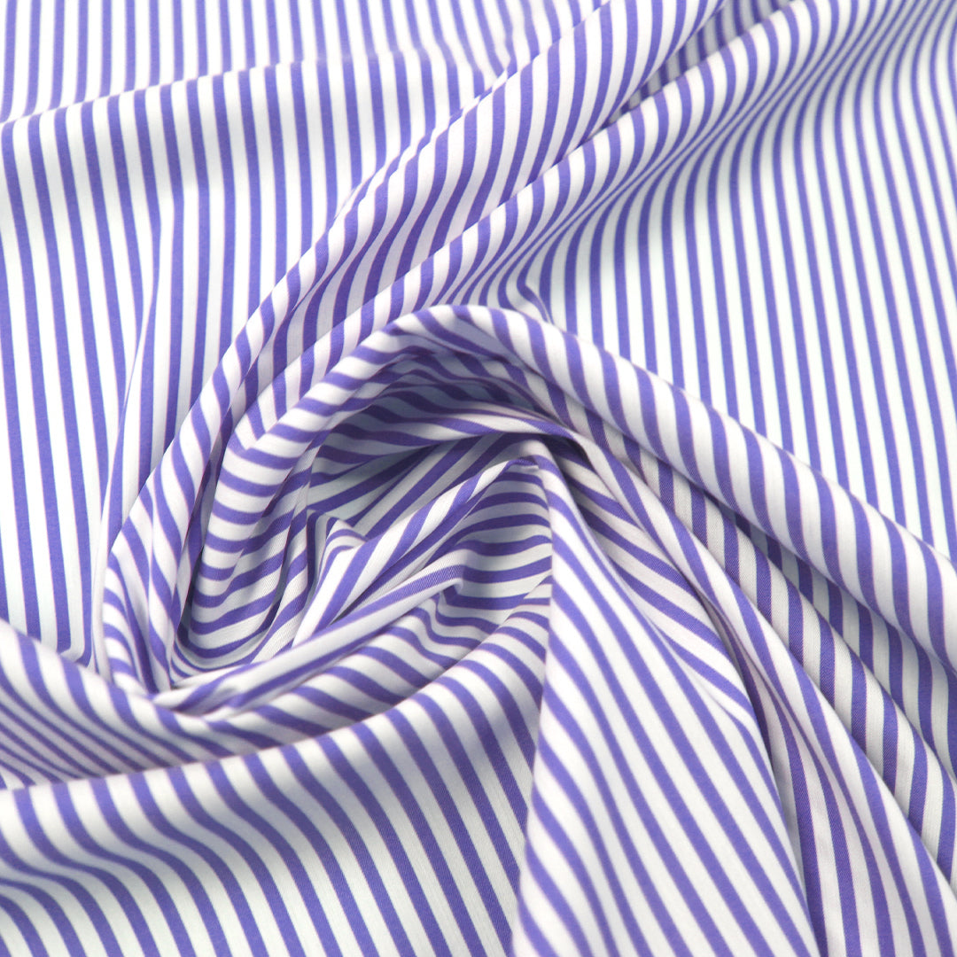 fine quality striped cotton stretch shirting - wisteria/white 1 yard